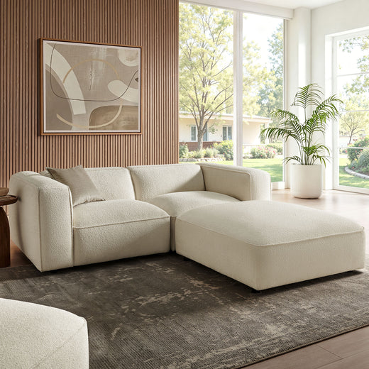 Auren 3 Piece Lattice Bouclé Upholstered Modular Loveseat with Ottoman