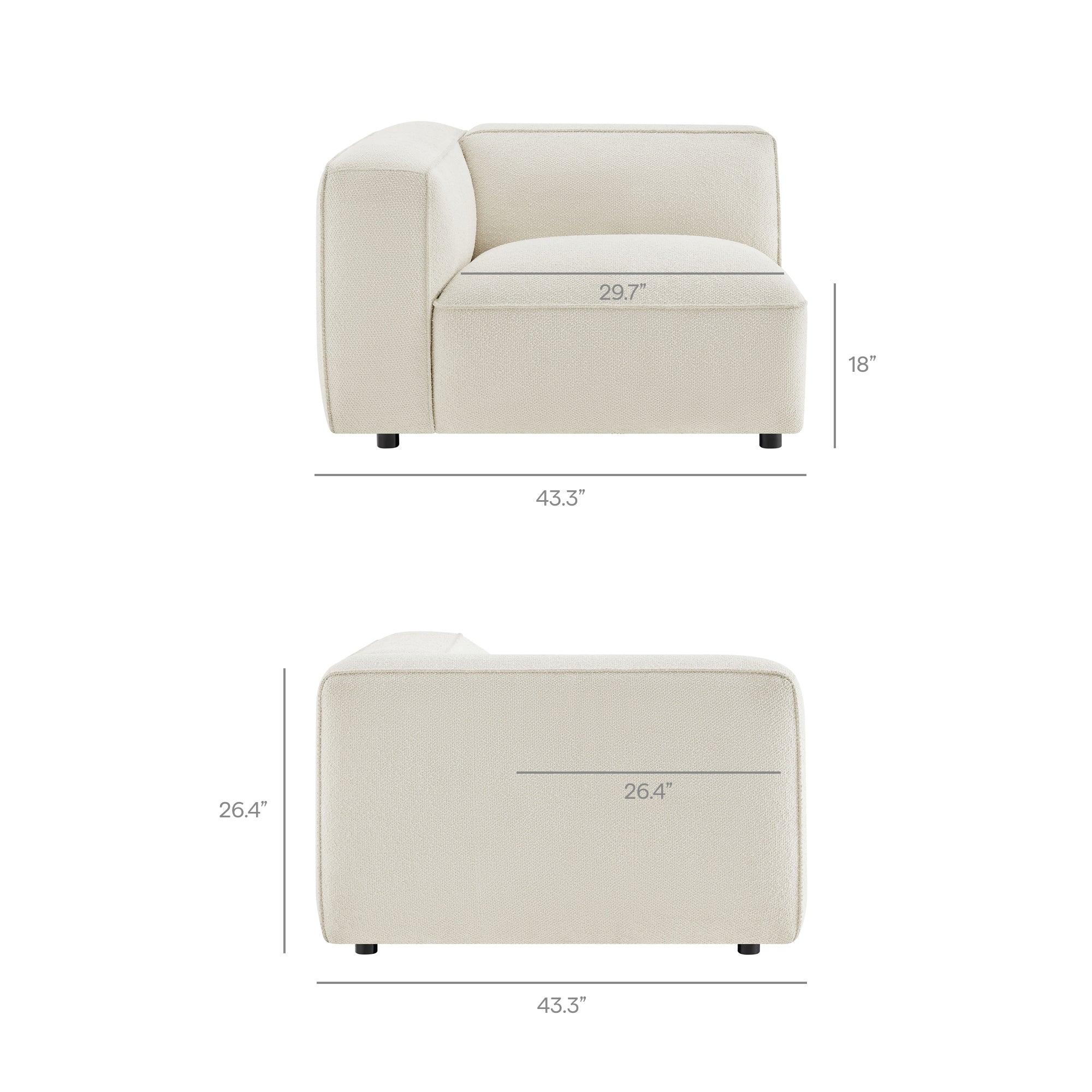 Auren 3 Piece Lattice Bouclé Upholstered Modular Loveseat with Ottoman