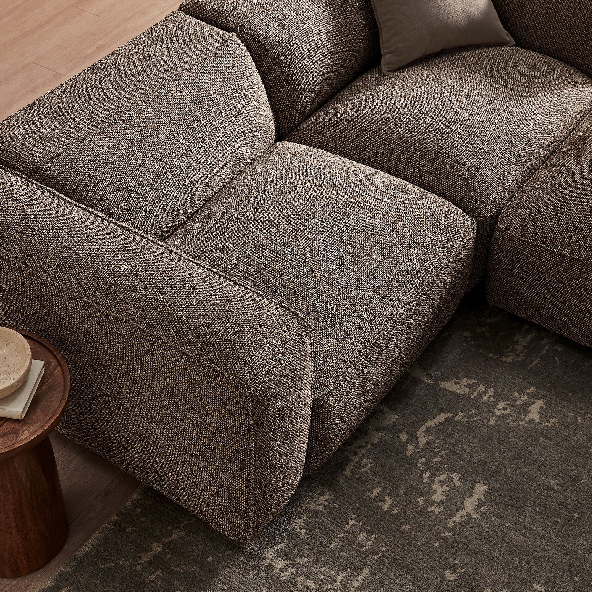 Auren 3 Piece Lattice Bouclé Upholstered Modular Loveseat with Ottoman