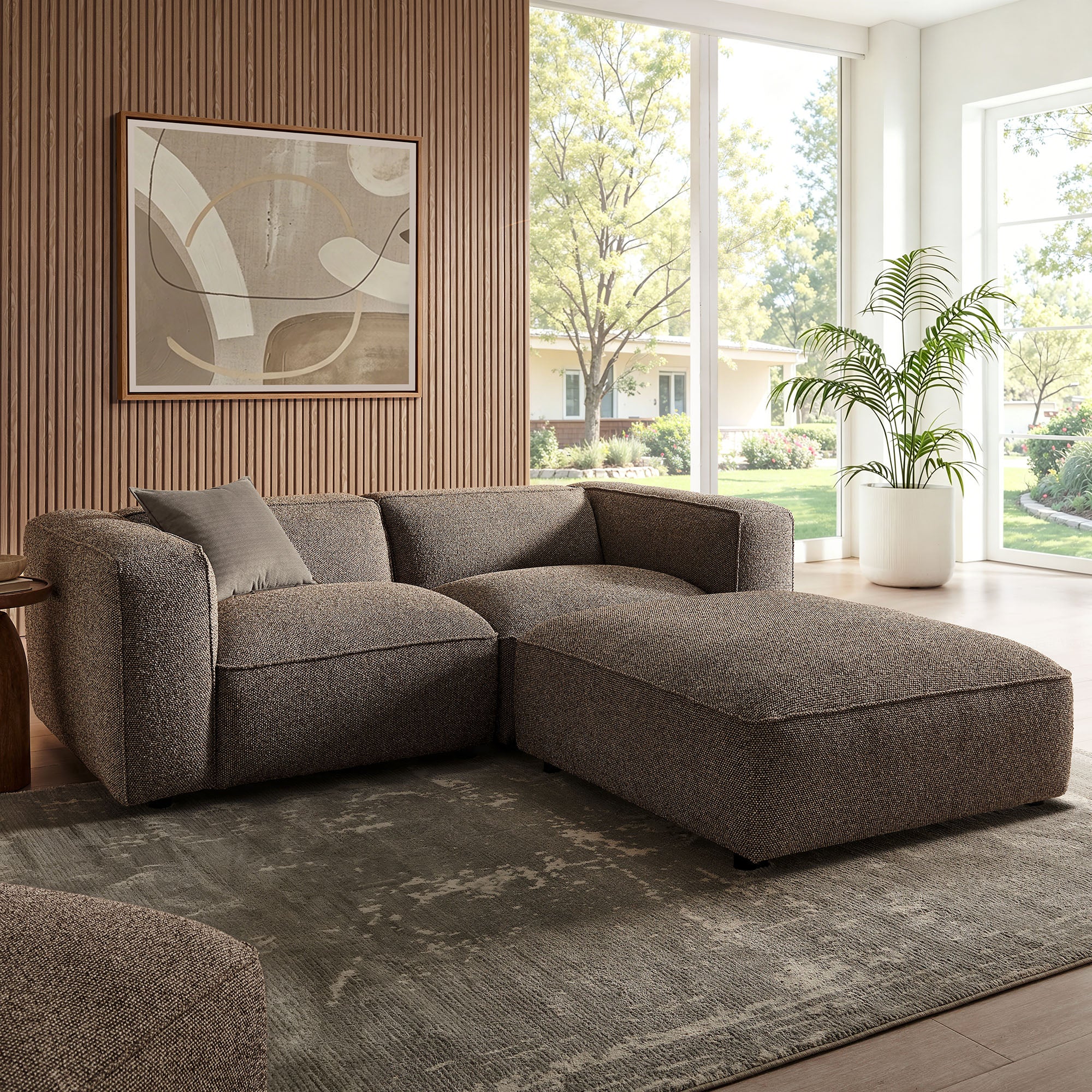 Auren 3 Piece Lattice Bouclé Upholstered Modular Loveseat with Ottoman