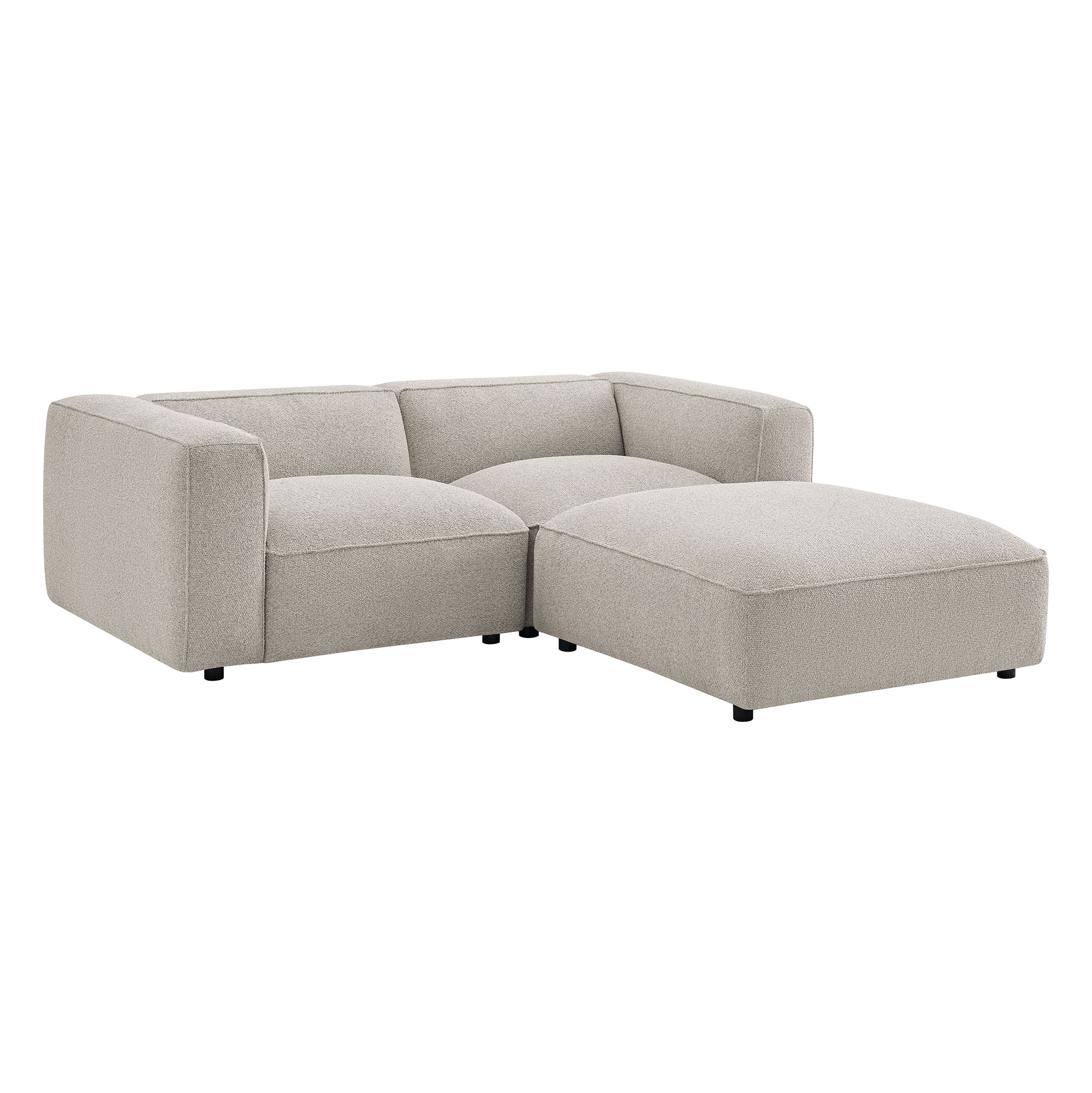 Auren 3 Piece Lattice Bouclé Upholstered Modular Loveseat with Ottoman