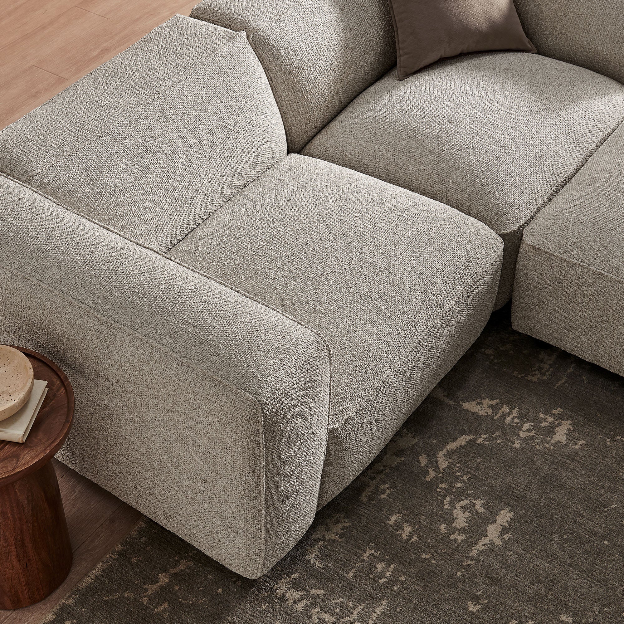 Auren 3 Piece Lattice Bouclé Upholstered Modular Loveseat with Ottoman