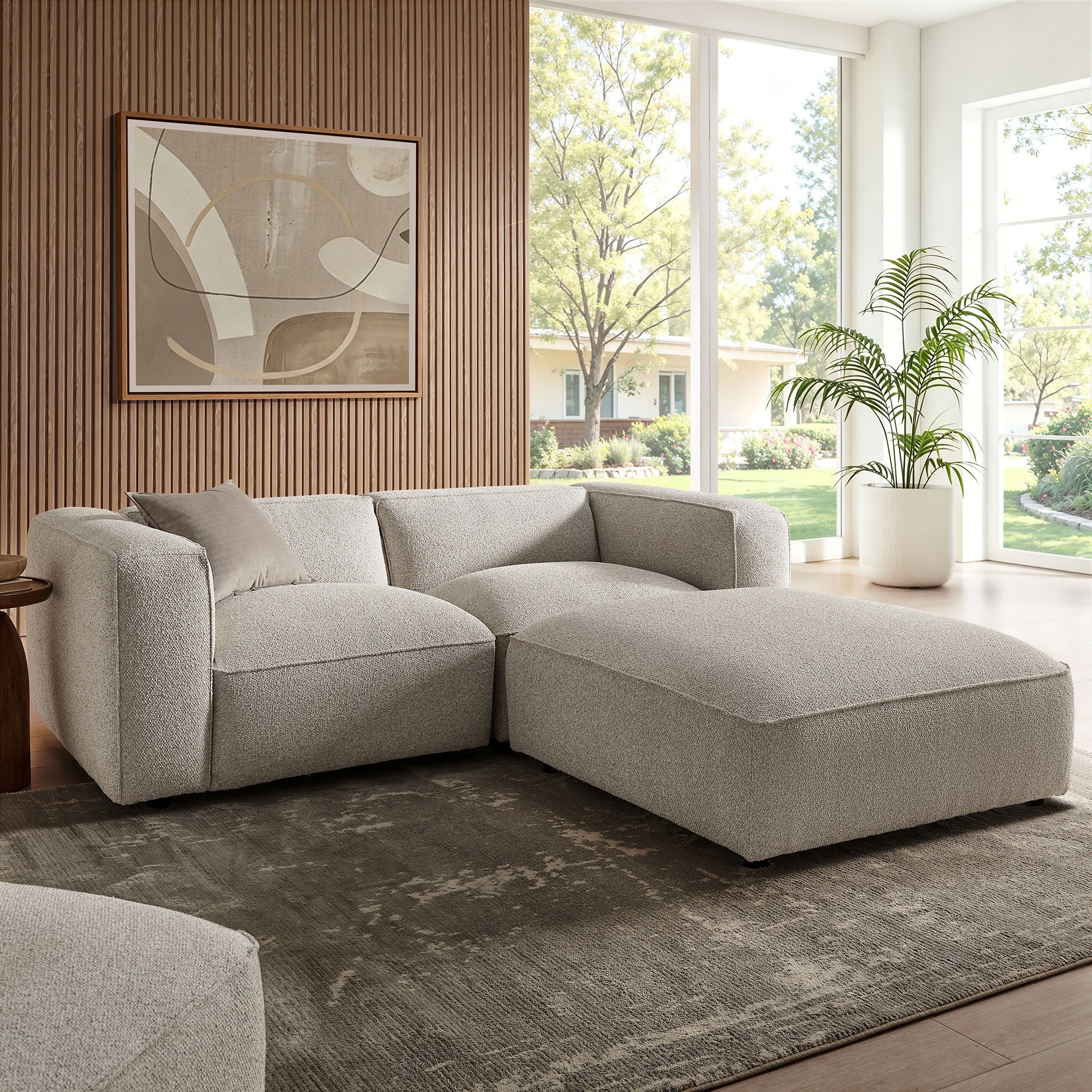 Auren 3 Piece Lattice Bouclé Upholstered Modular Loveseat with Ottoman