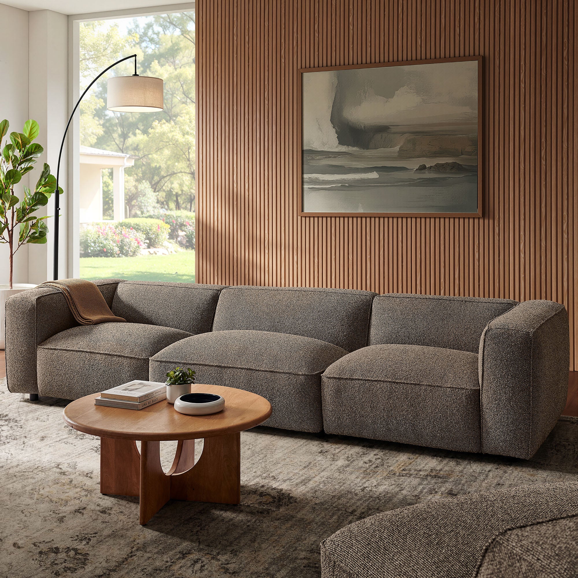 Auren 3 Piece Lattice Bouclé Upholstered Modular Sofa