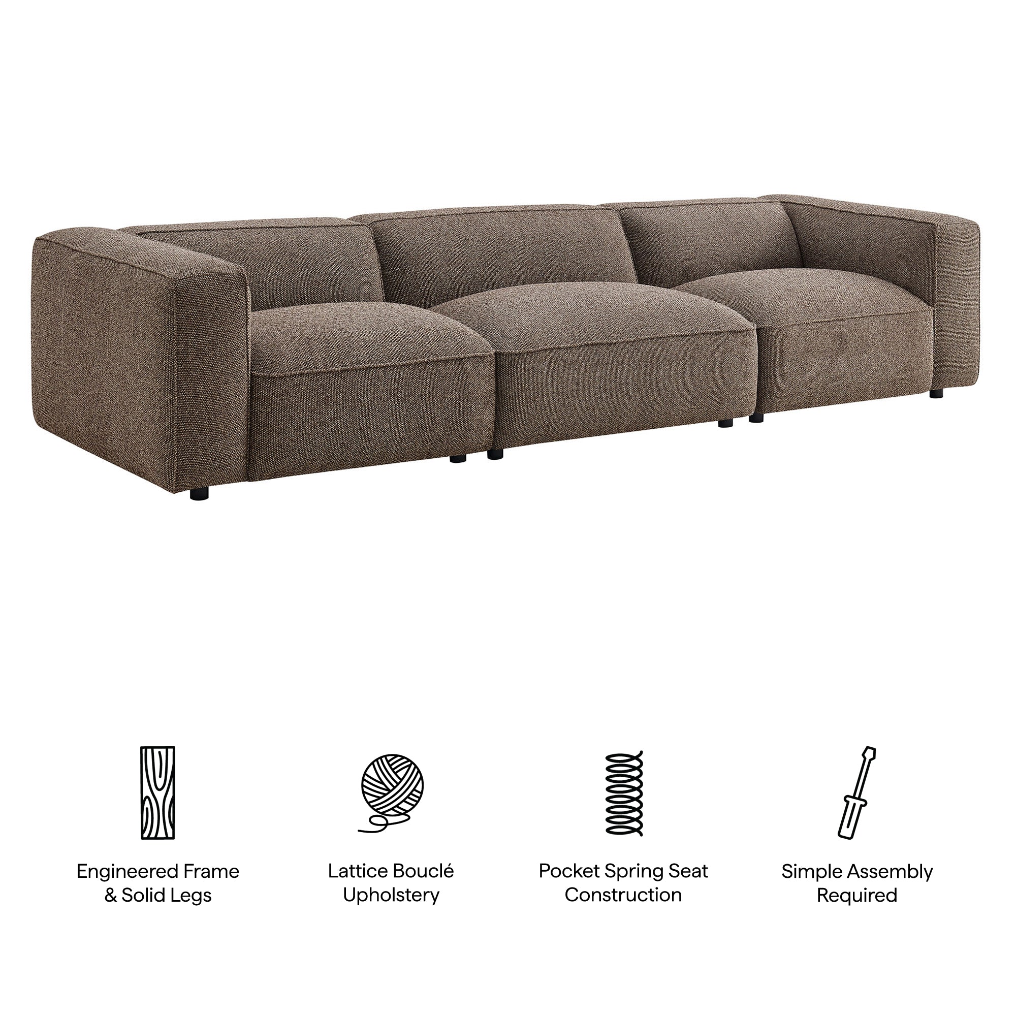 Auren 3 Piece Lattice Bouclé Upholstered Modular Sofa