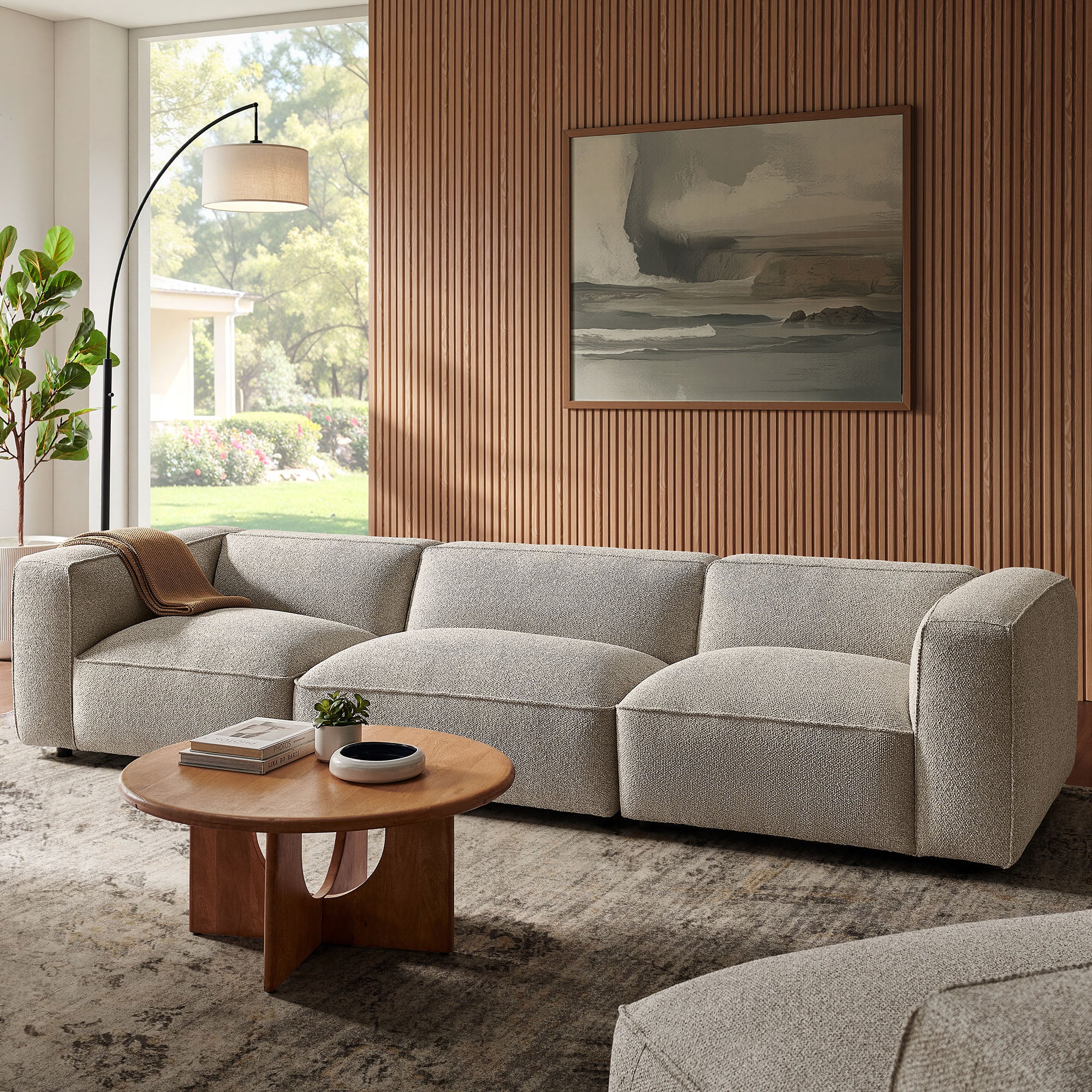 Auren 3 Piece Lattice Bouclé Upholstered Modular Sofa