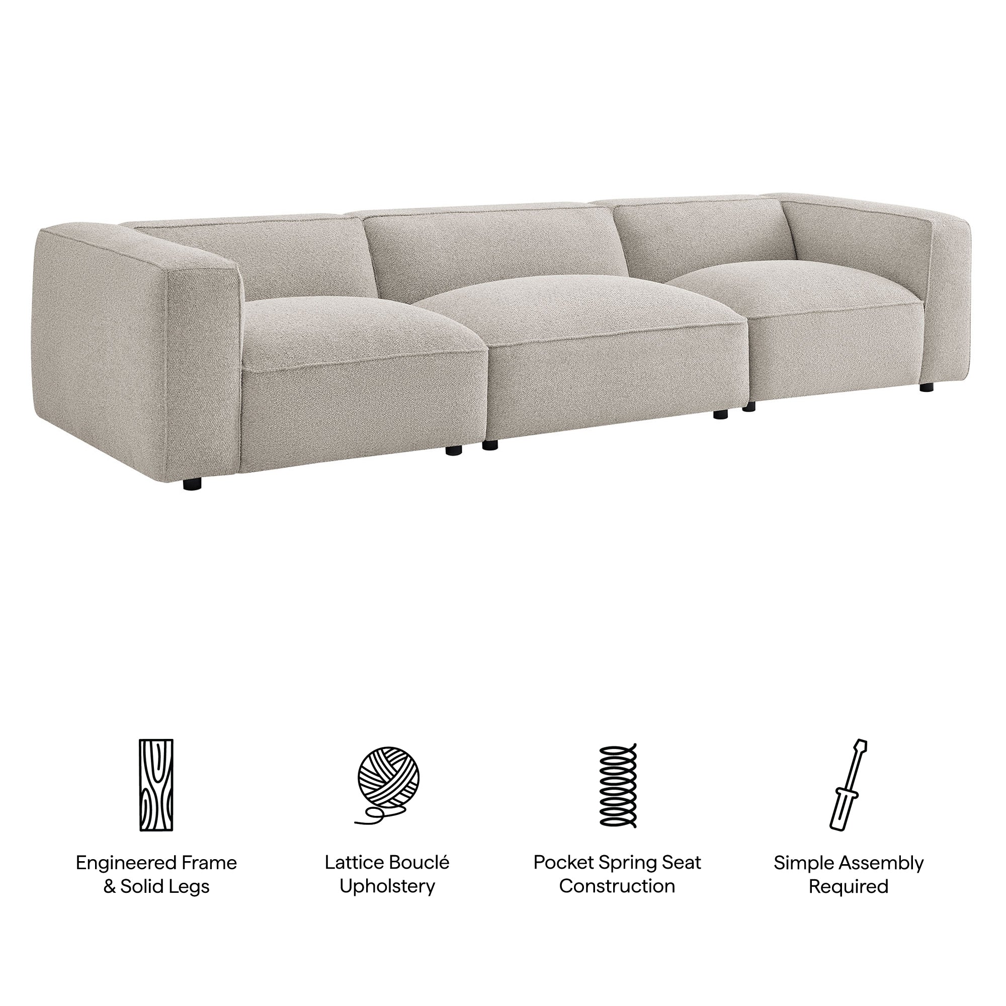 Auren 3 Piece Lattice Bouclé Upholstered Modular Sofa