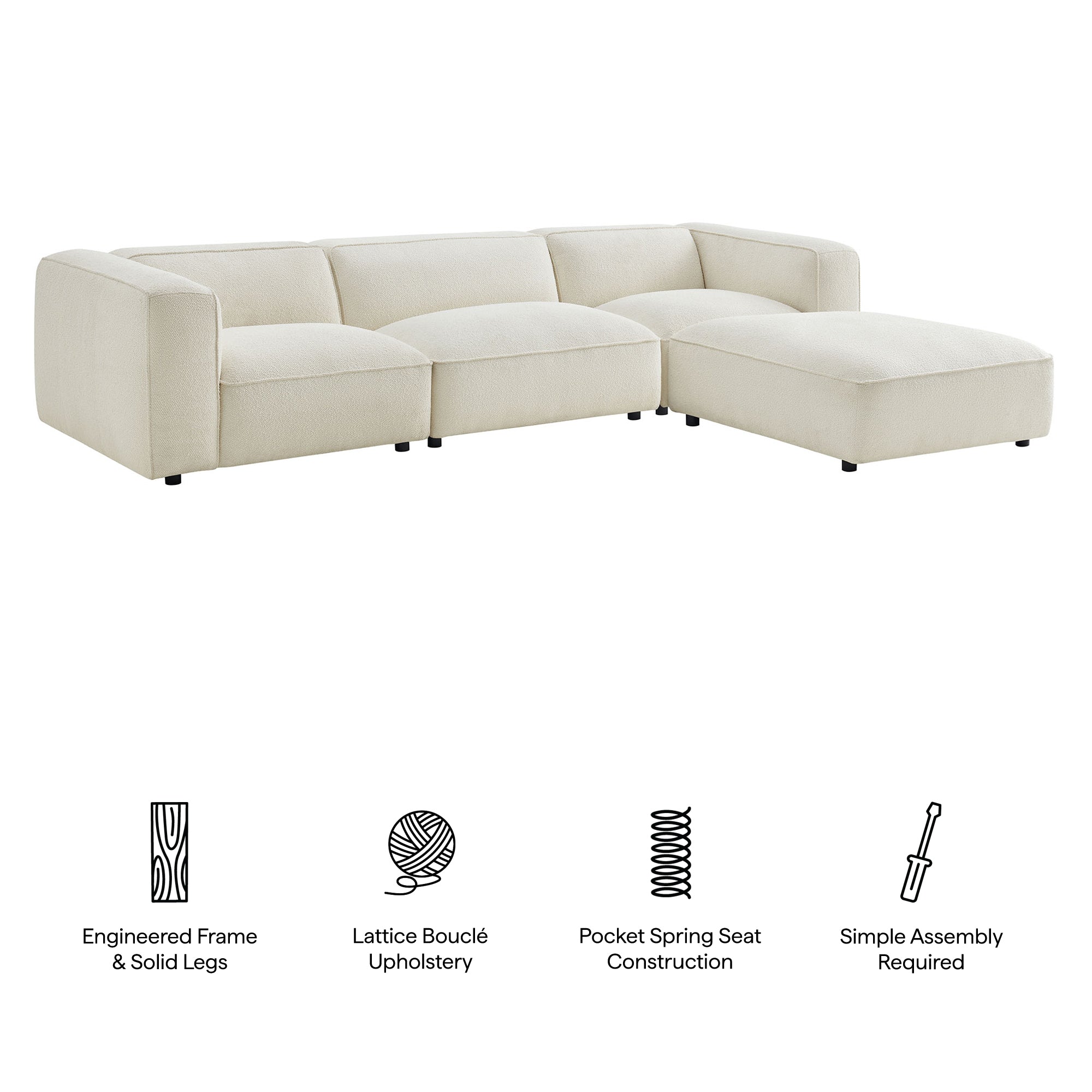 Auren 4 Piece Lattice Bouclé Upholstered Modular Sofa with Ottoman