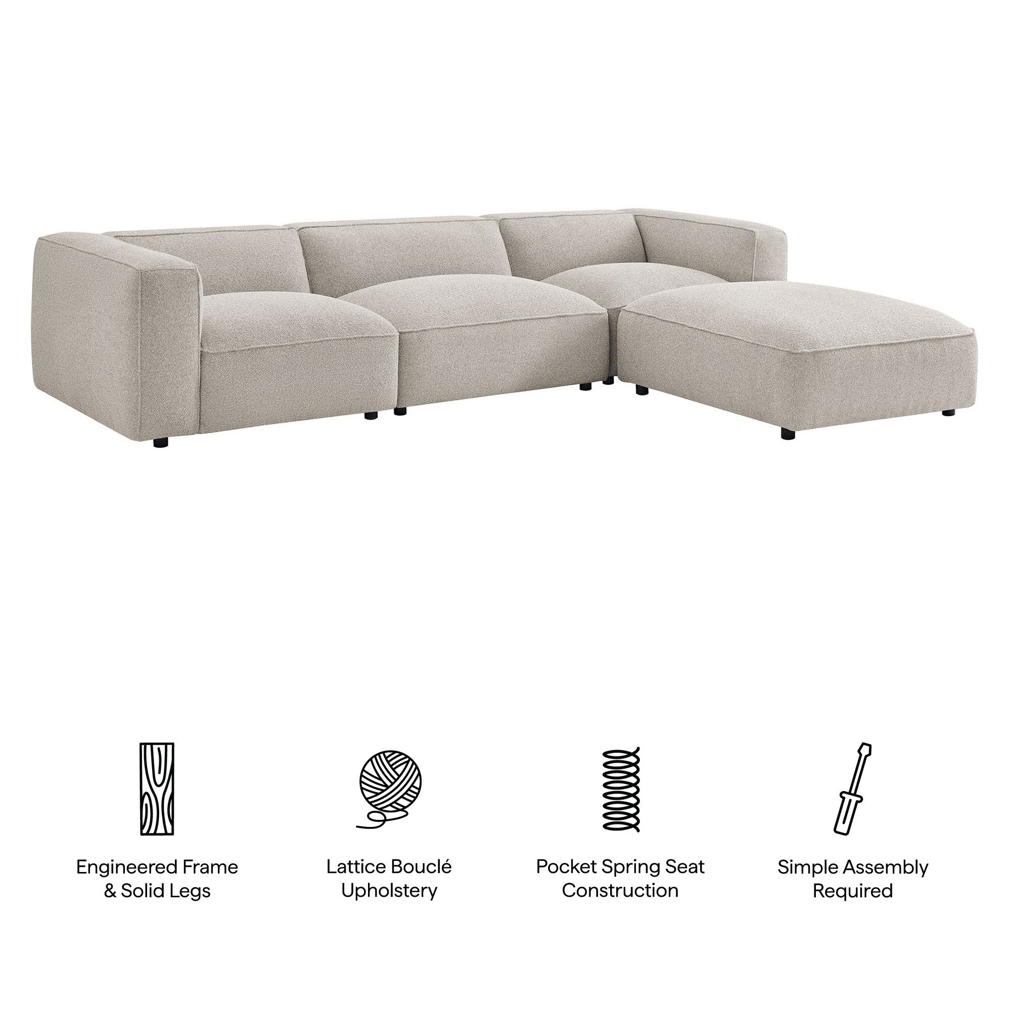 Auren 4 Piece Lattice Bouclé Upholstered Modular Sofa with Ottoman