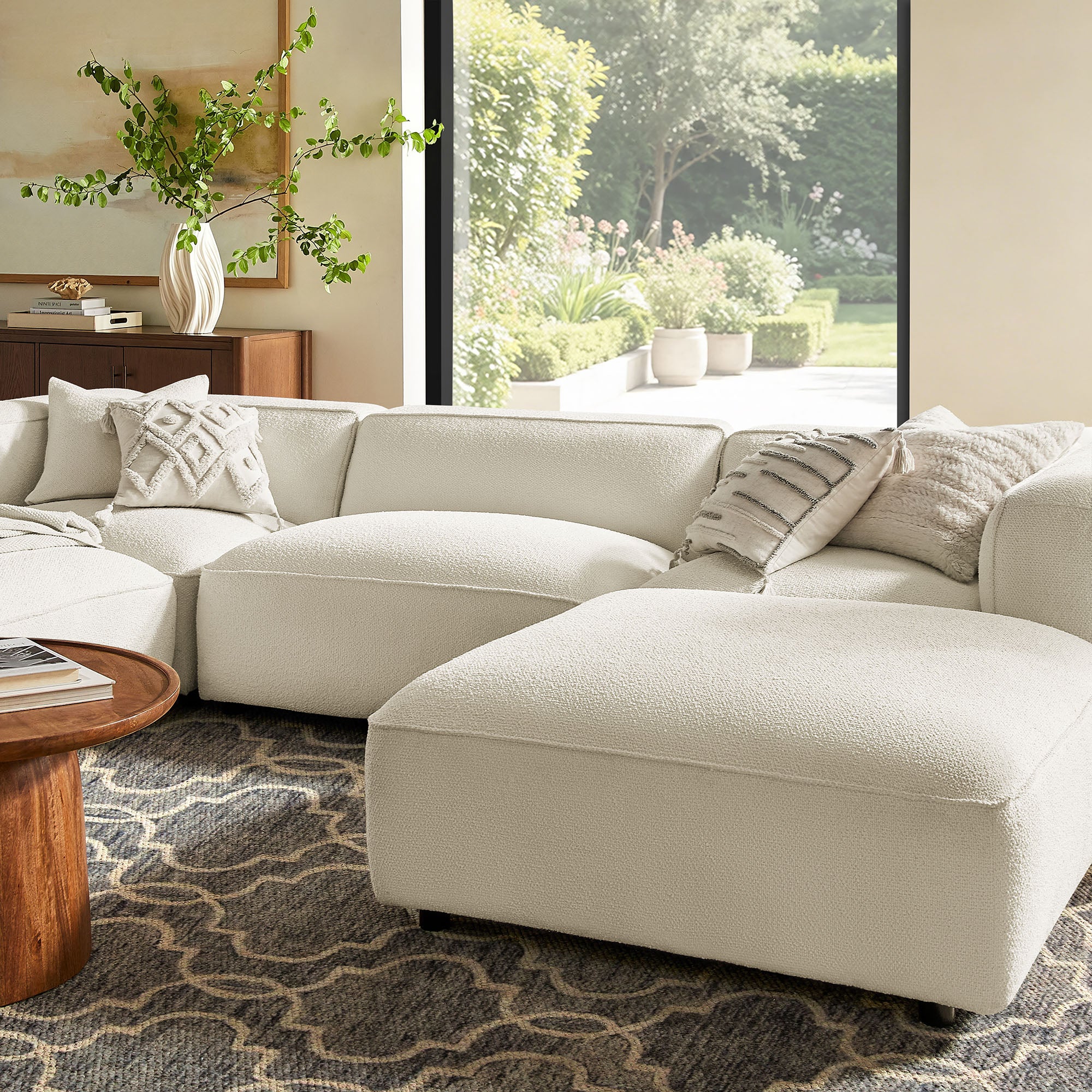 Auren 5 Piece Lattice Bouclé Upholstered Modular Sectional