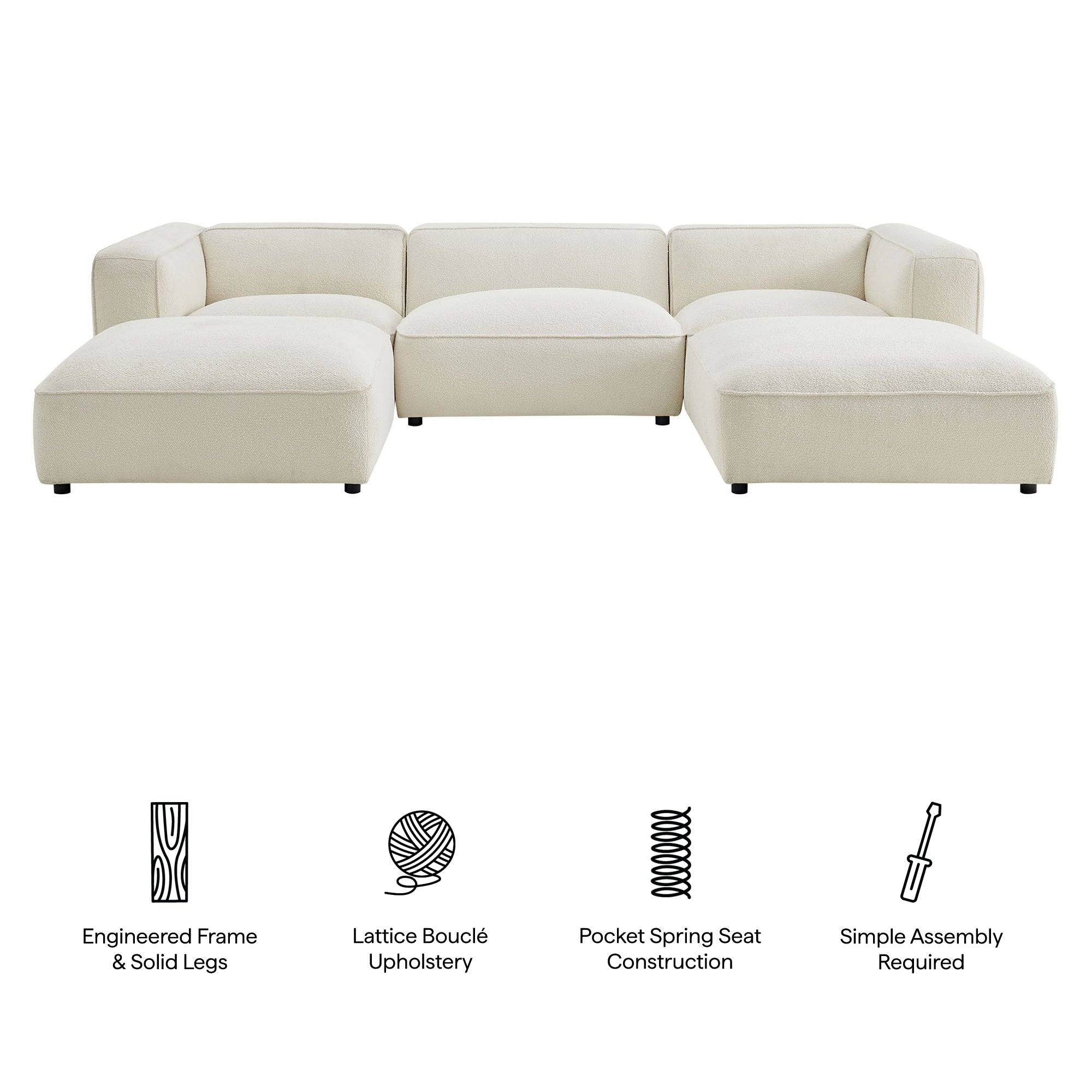 Auren 5 Piece Lattice Bouclé Upholstered Modular Sectional