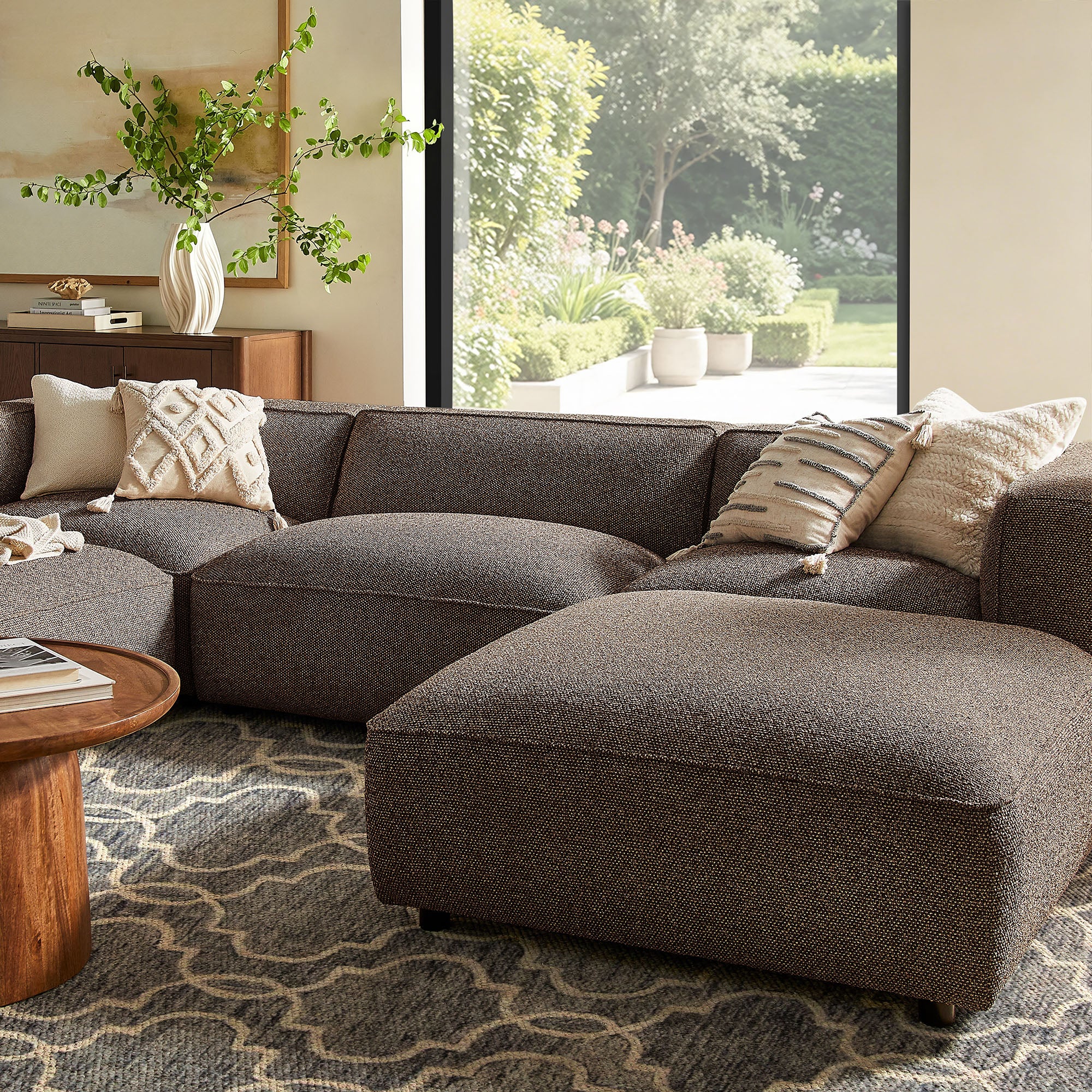Auren 5 Piece Lattice Bouclé Upholstered Modular Sectional