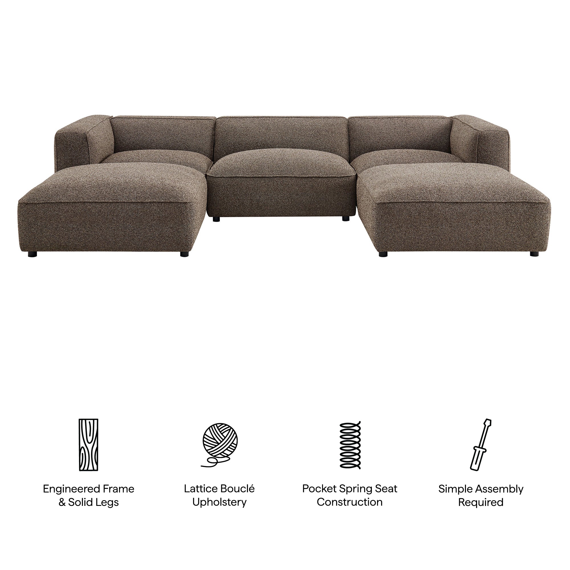 Auren 5 Piece Lattice Bouclé Upholstered Modular Sectional