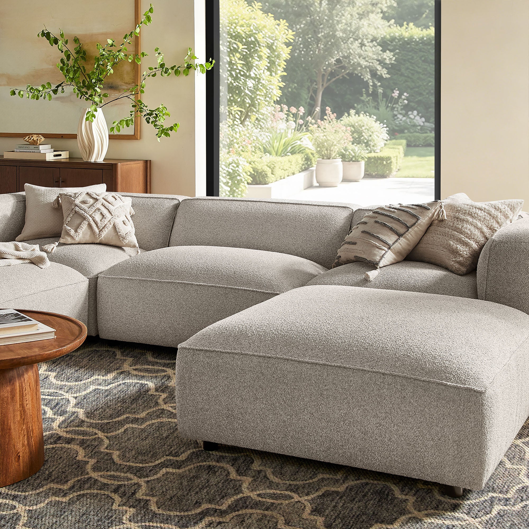 Auren 5 Piece Lattice Bouclé Upholstered Modular Sectional