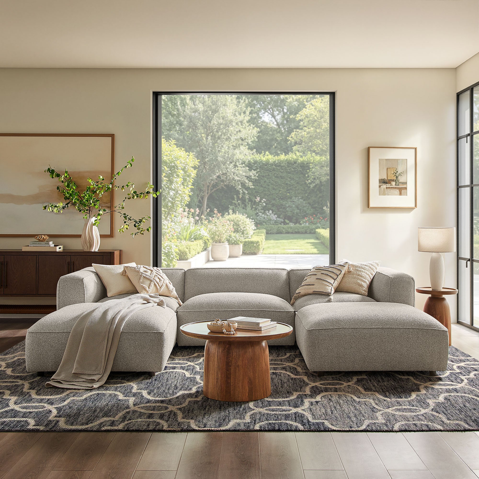 Auren 5 Piece Lattice Bouclé Upholstered Modular Sectional