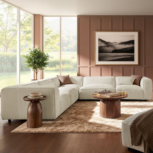 Auren 5 Piece Lattice Bouclé Upholstered Modular Corner Sectional