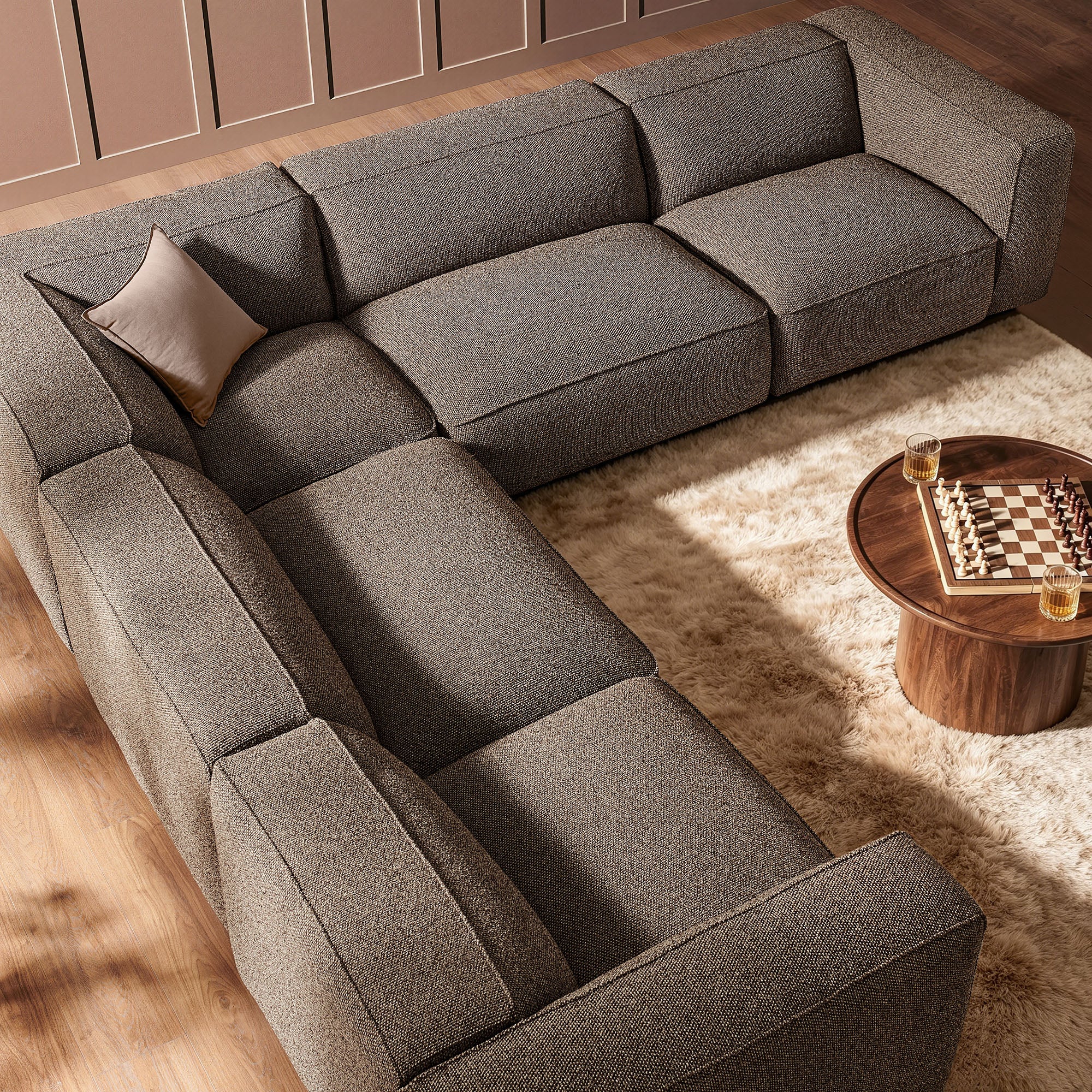 Auren 5 Piece Lattice Bouclé Upholstered Modular Corner Sectional