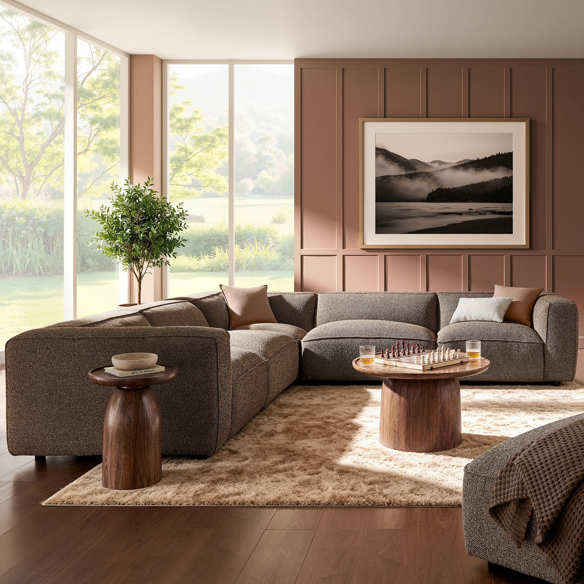 Auren 5 Piece Lattice Bouclé Upholstered Modular Corner Sectional