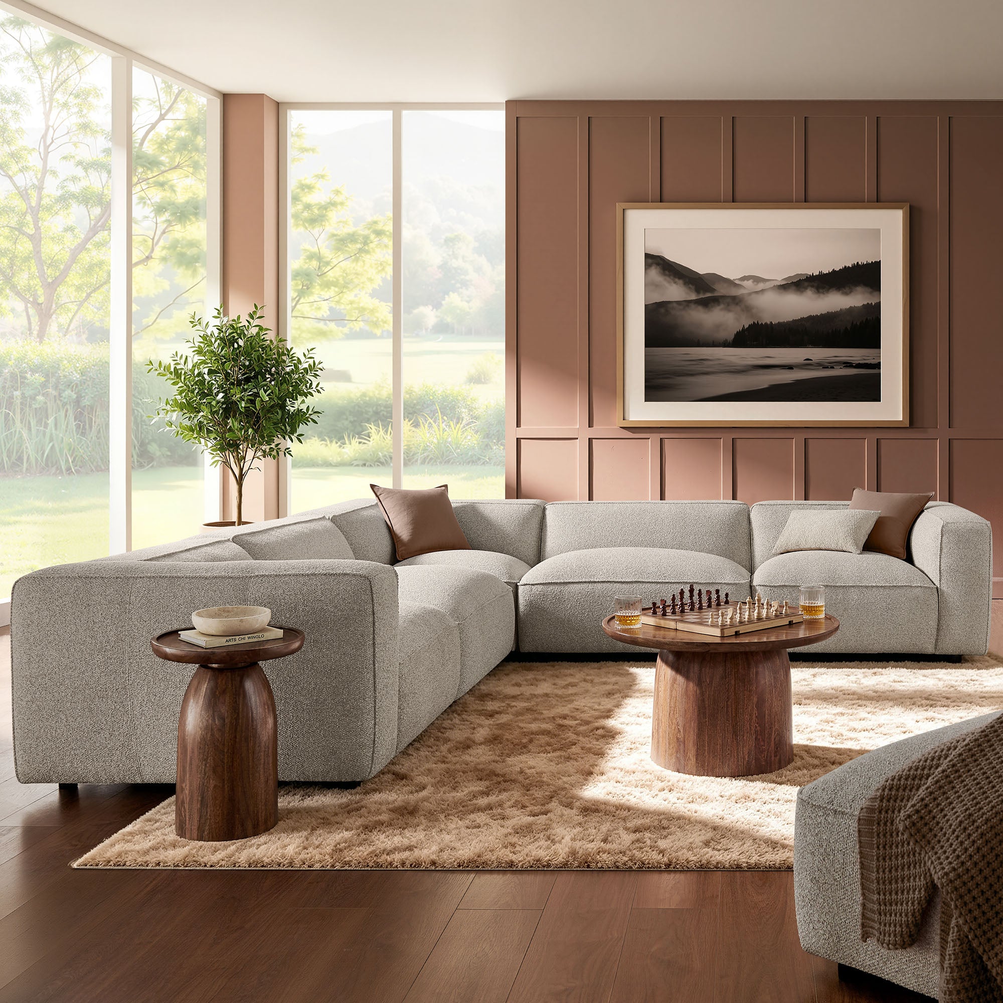Auren 5 Piece Lattice Bouclé Upholstered Modular Corner Sectional