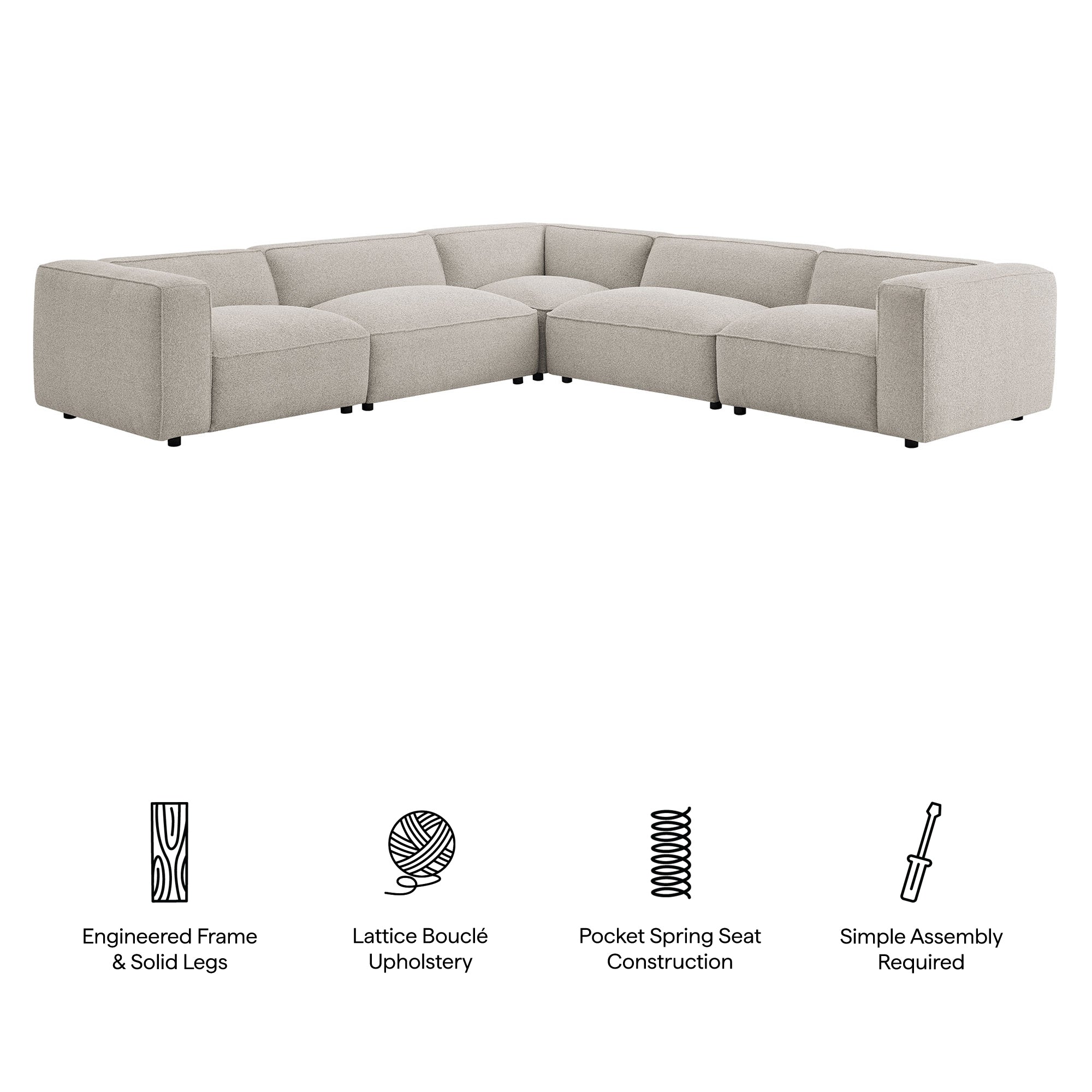 Auren 5 Piece Lattice Bouclé Upholstered Modular Corner Sectional