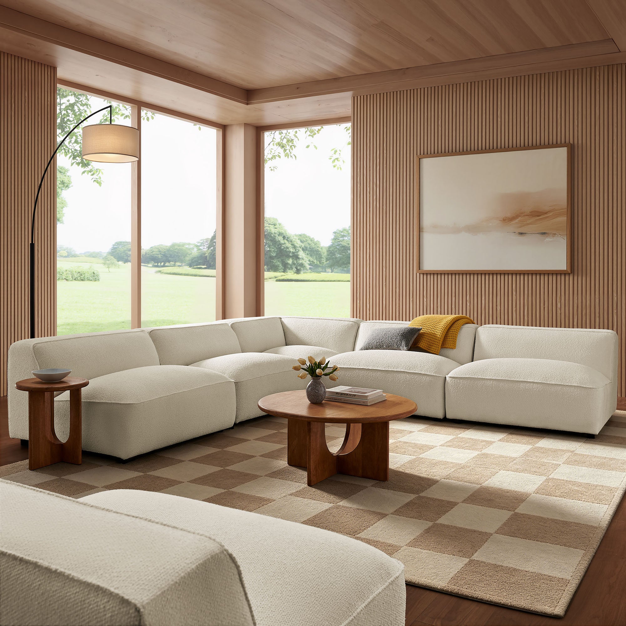 Auren 5 Piece Lattice Bouclé Upholstered Modular Corner Sectional