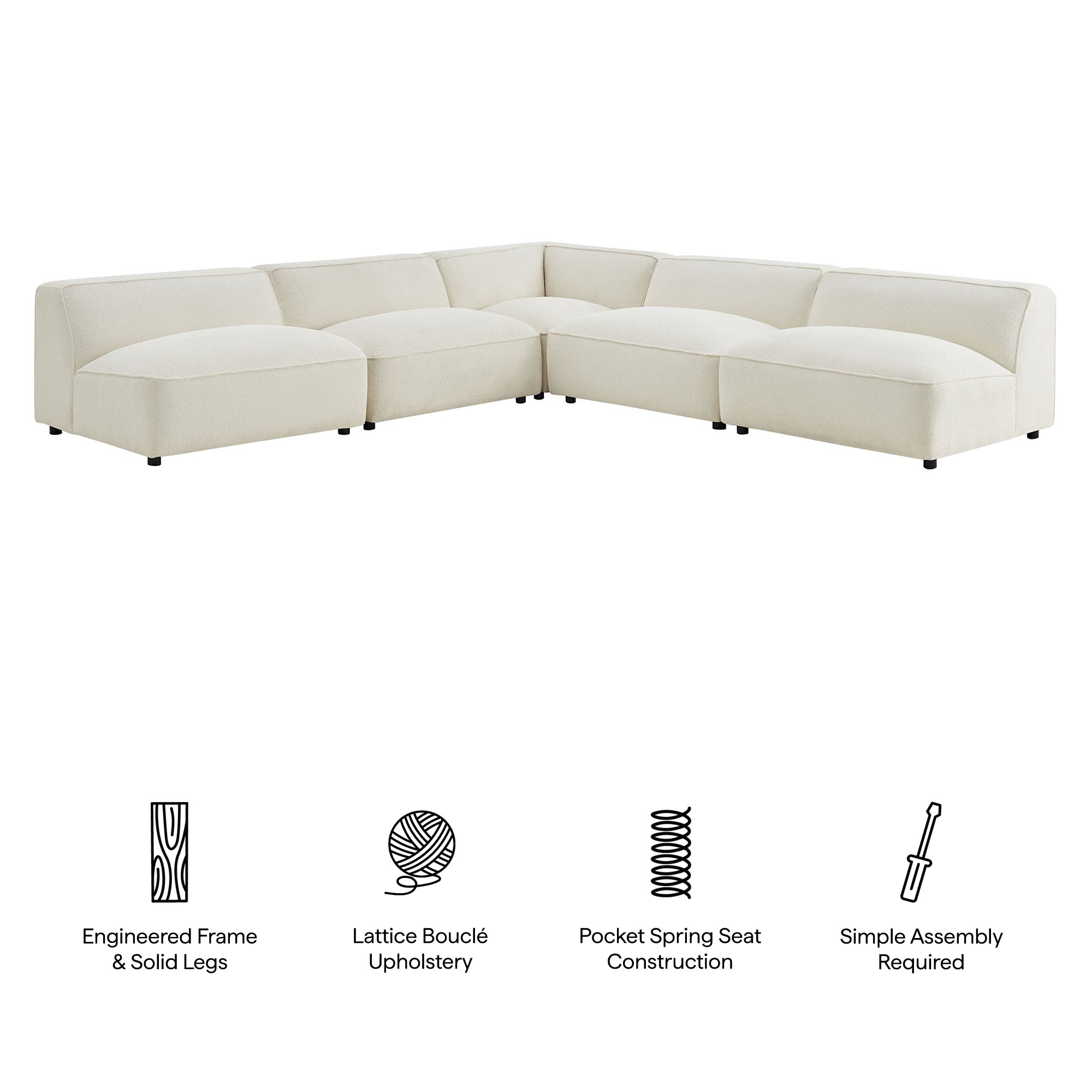 Auren 5 Piece Lattice Bouclé Upholstered Modular Corner Sectional