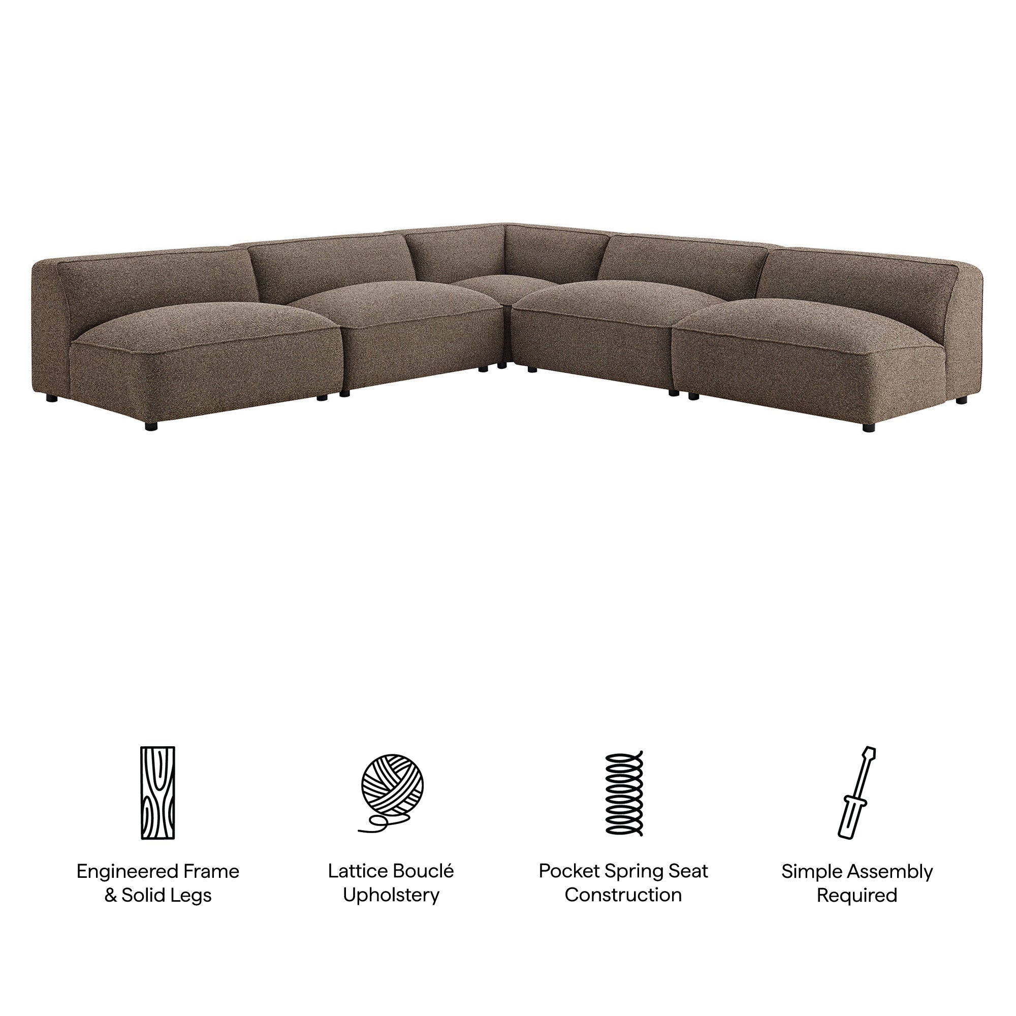 Auren 5 Piece Lattice Bouclé Upholstered Modular Corner Sectional