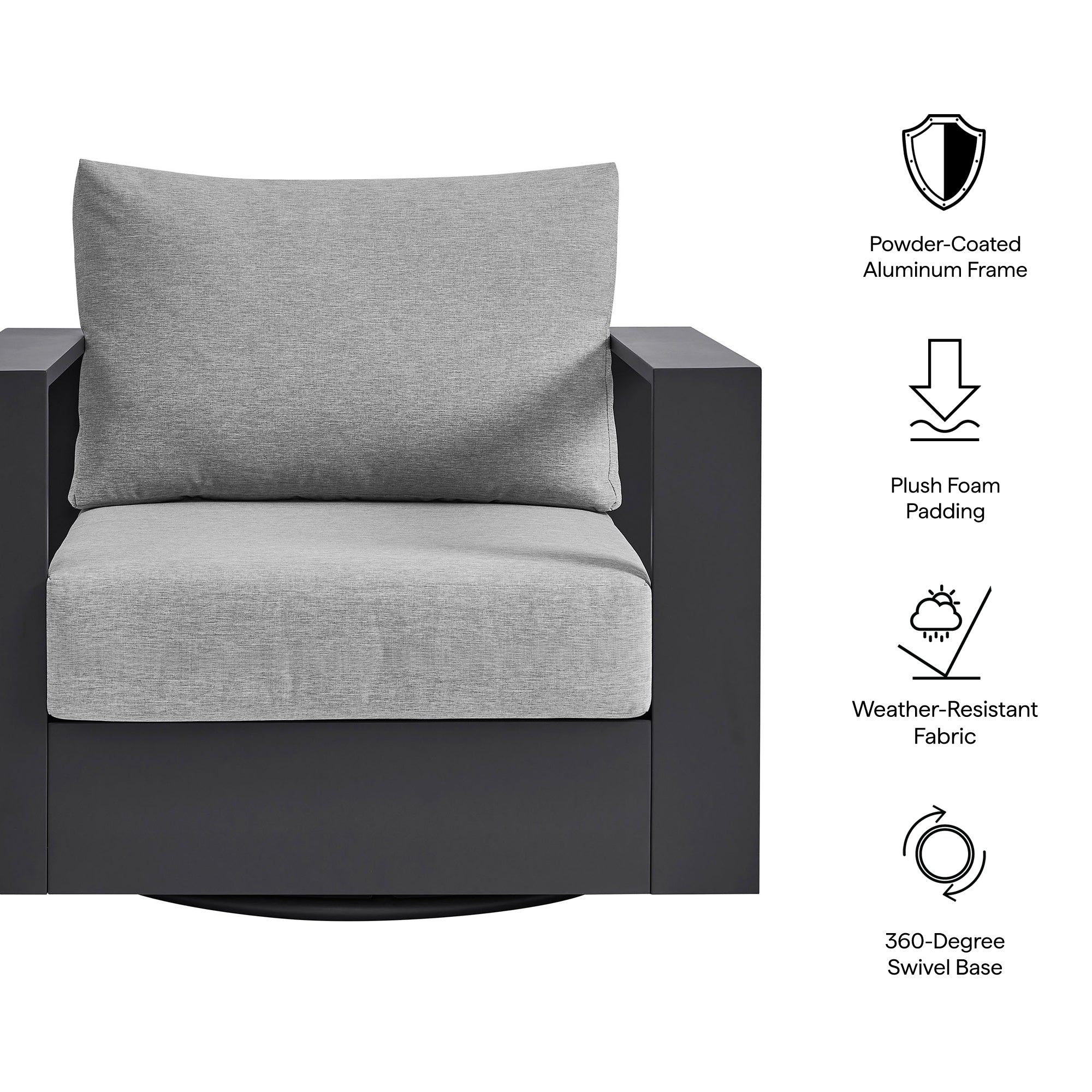 Tahoe Outdoor Patio Powder-Coated Aluminum Swivel Armchair