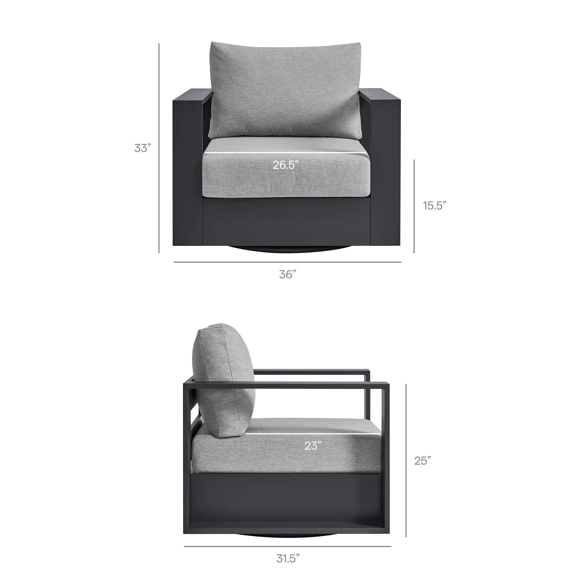 Tahoe Outdoor Patio Powder-Coated Aluminum Swivel Armchair