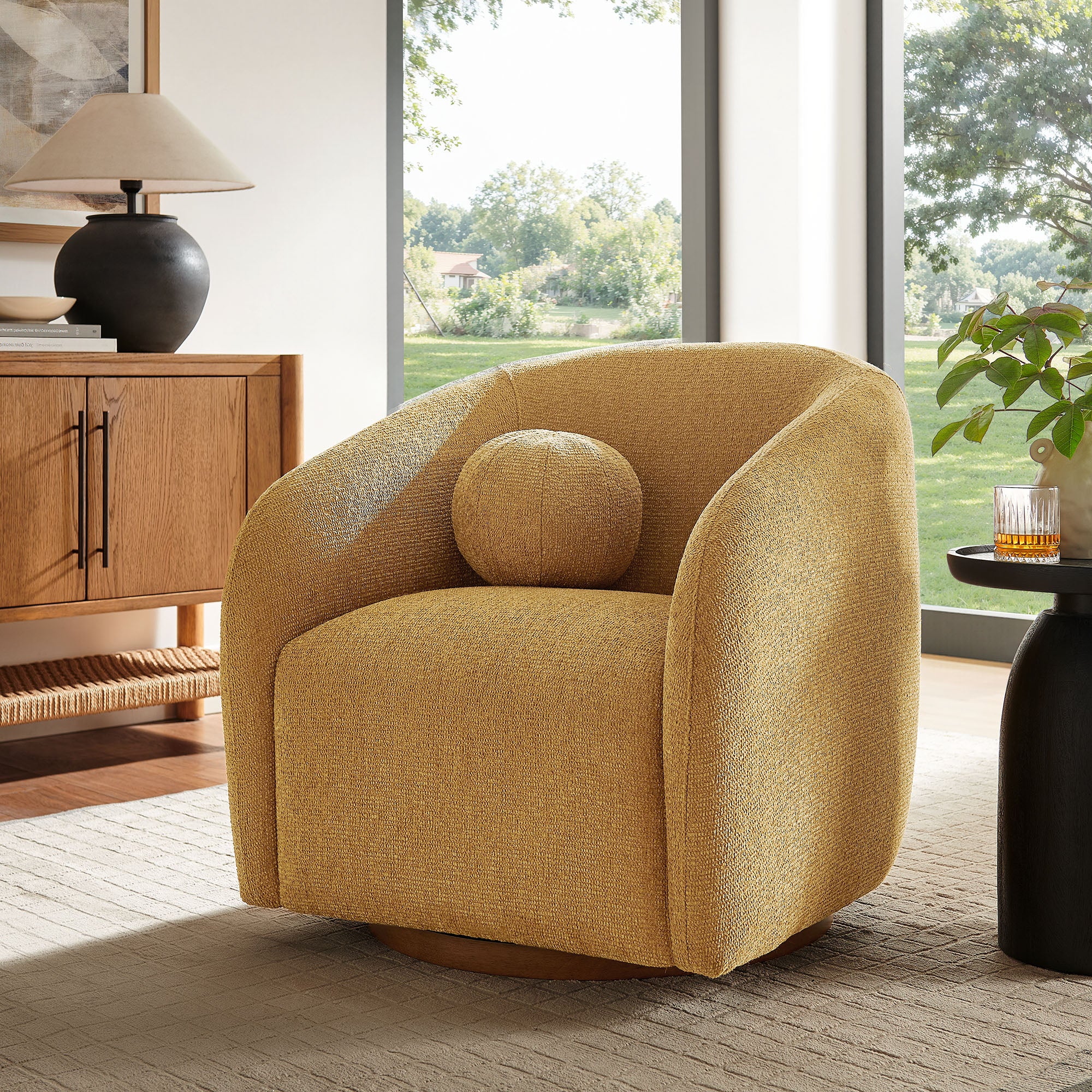 Holland Swivel Chenille Fabric Armchair