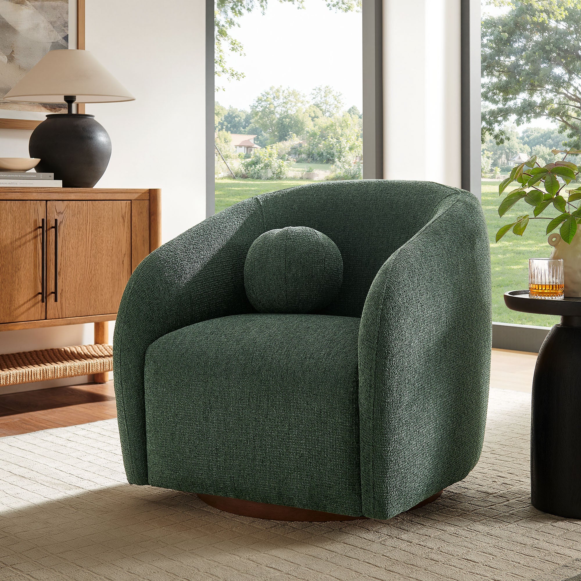 Holland Swivel Chenille Fabric Armchair