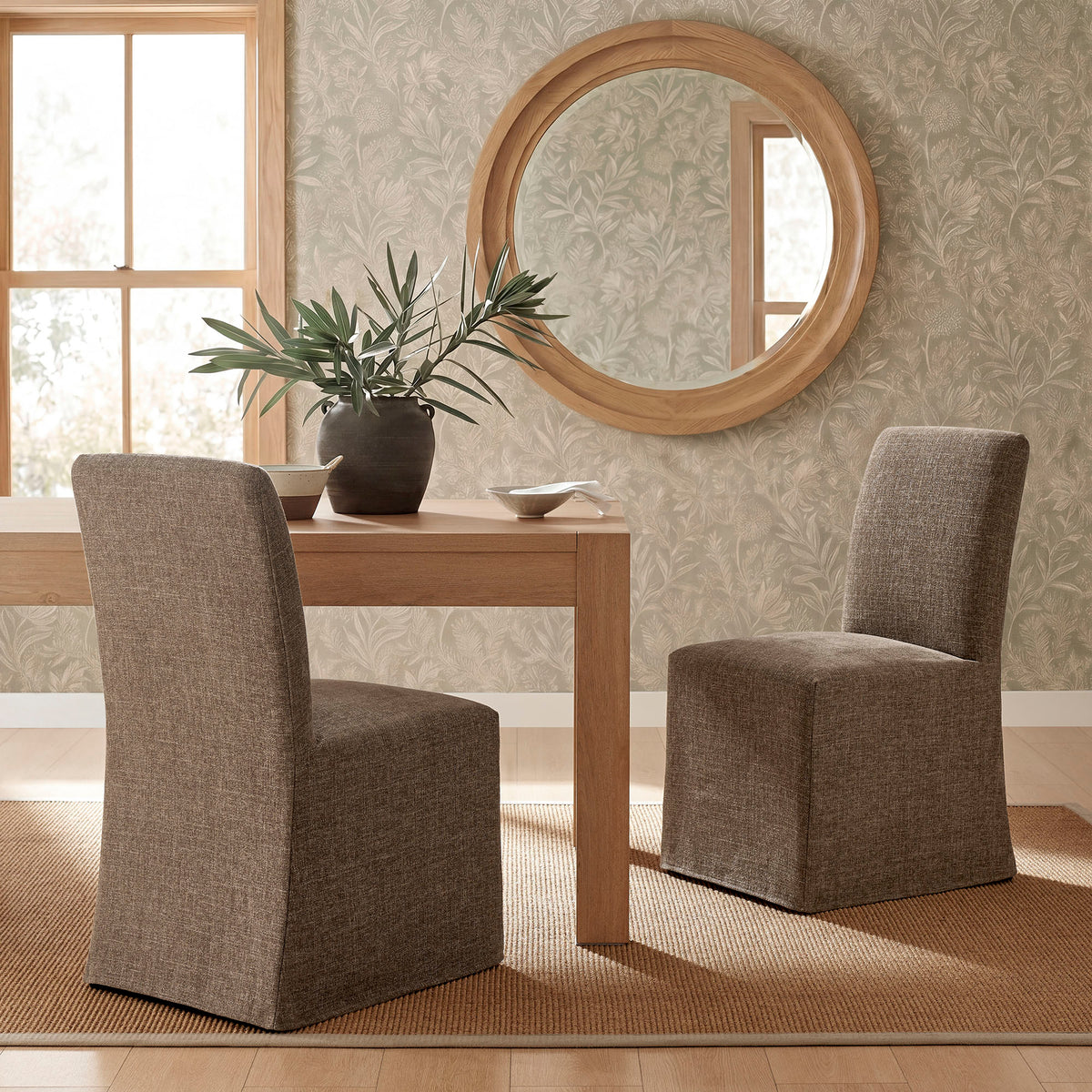Aster Slub Weave Fabric Slipcovered Dining Chairs Set of 2