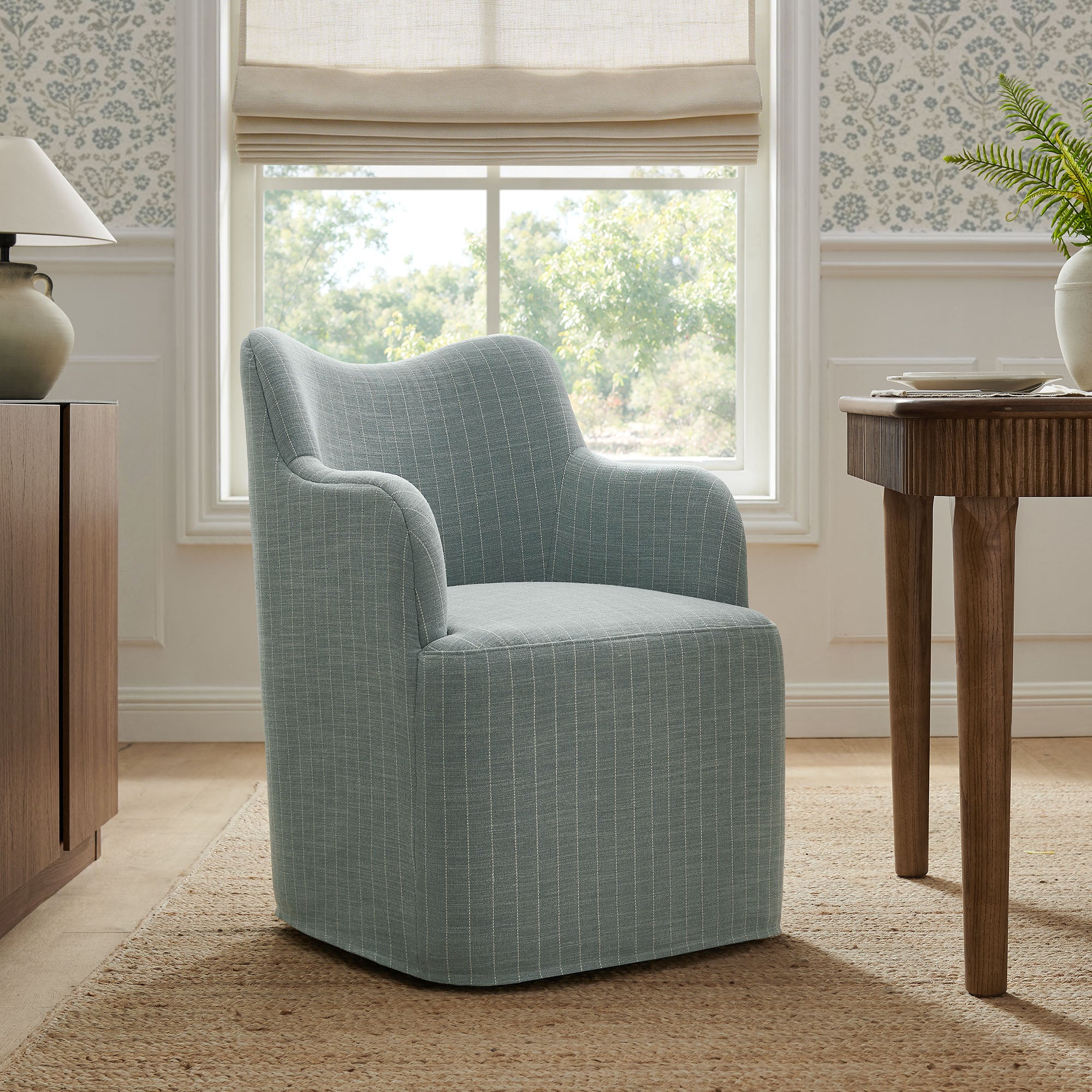 Cordelle Linen Blend Swivel Dining Chair