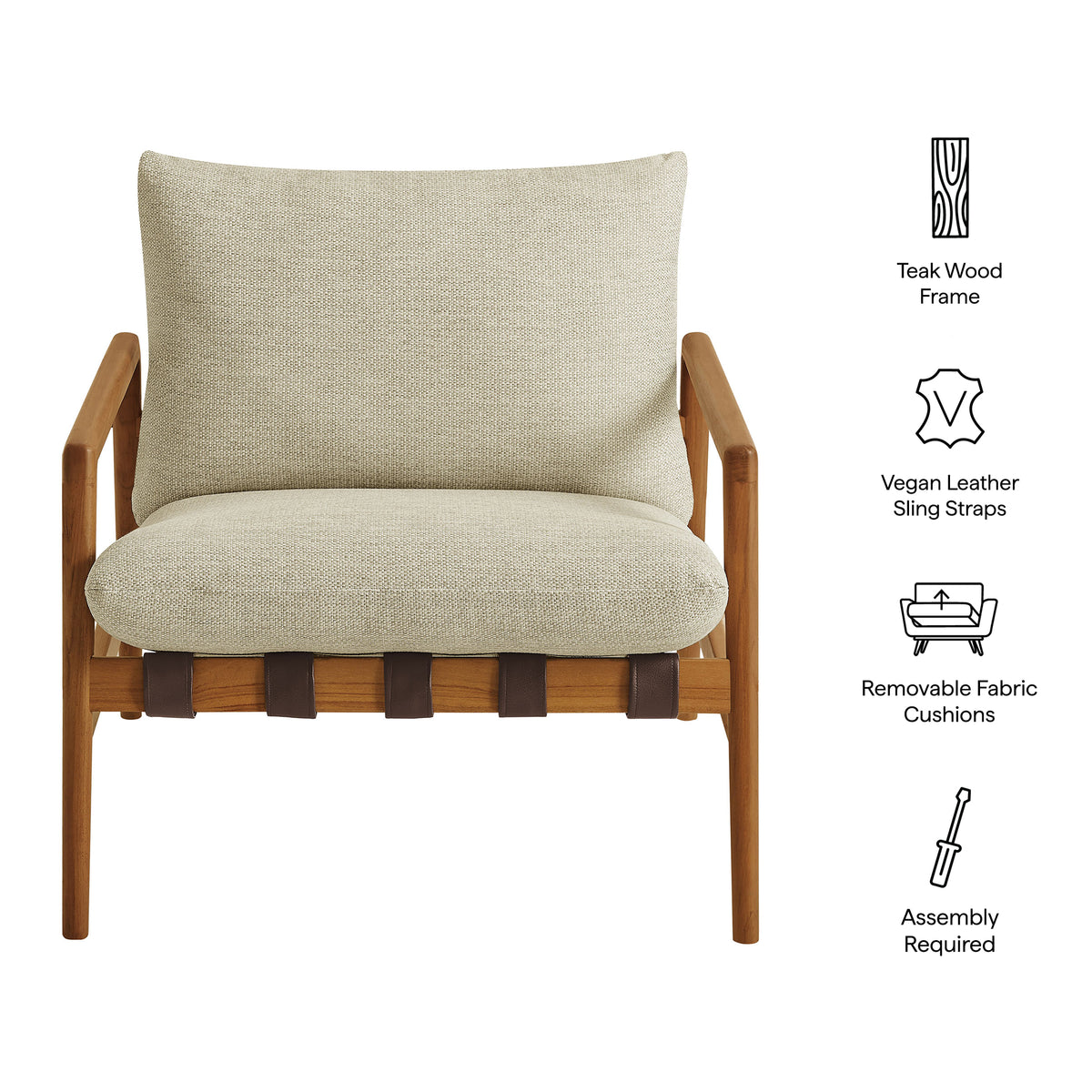 Nomi Outdoor Patio Teak Wood Sling Chair