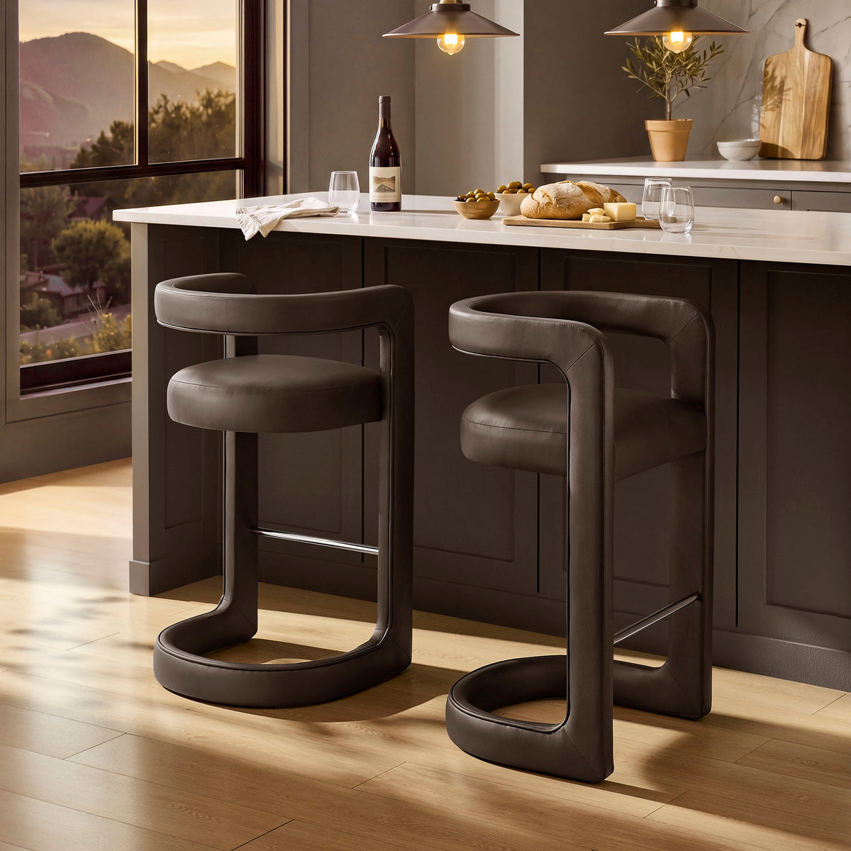 Winslow Premium Vegan Leather Bar Stool Set of 2