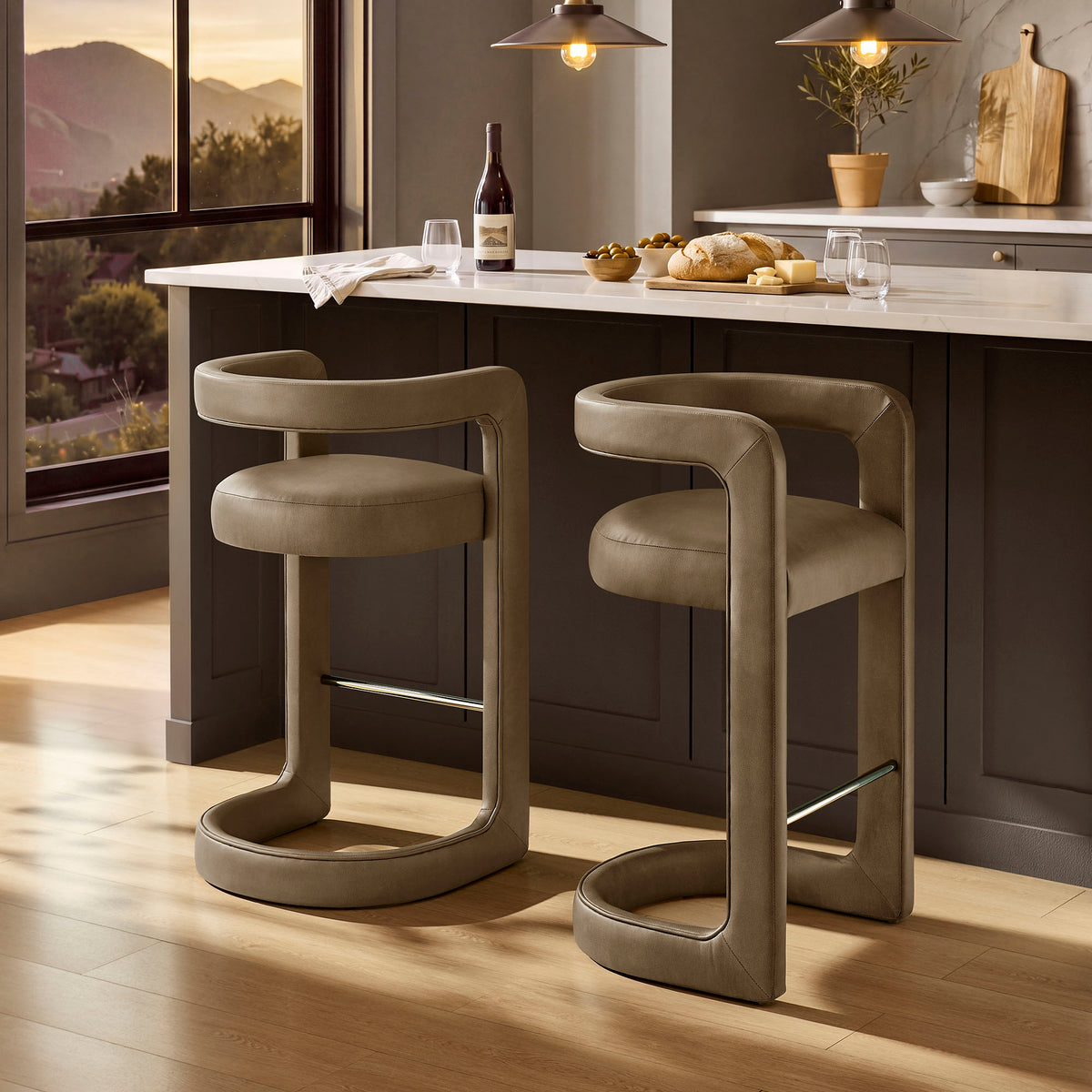 Winslow Premium Vegan Leather Bar Stool Set of 2