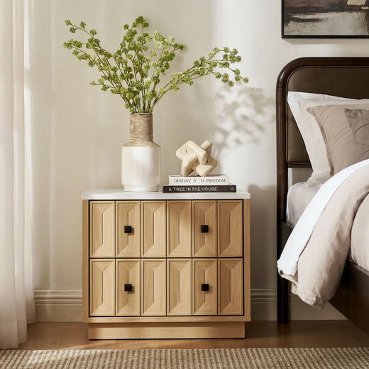 Mabry 23 Inch Geometric Faceted Two Drawer Nightstand
