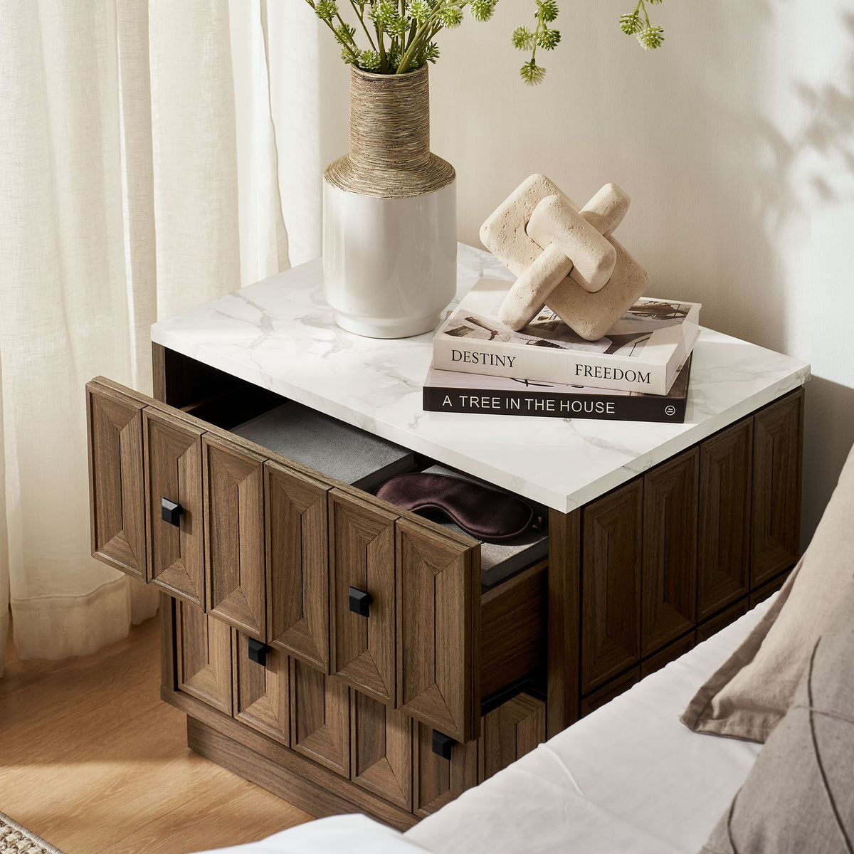 Mabry 23 Inch Geometric Faceted Two Drawer Nightstand
