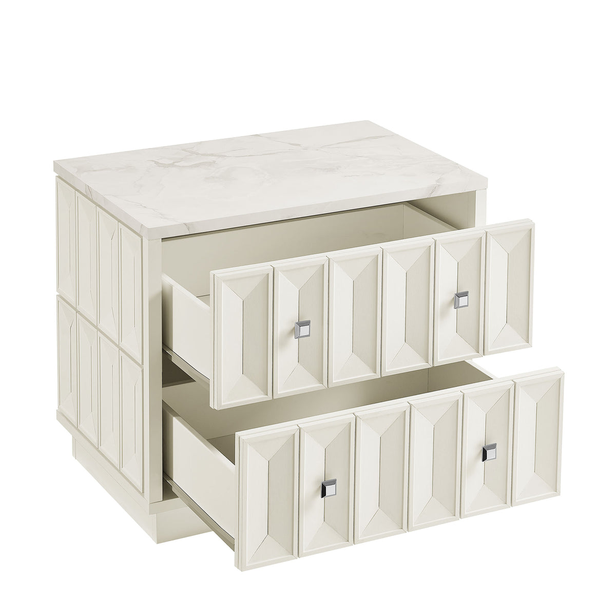 Mabry 23 Inch Geometric Faceted Two Drawer Nightstand