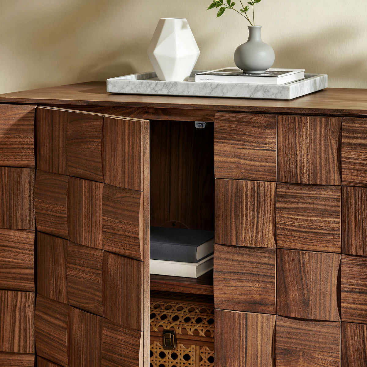 Duskin 68 Inch Geometric Block Design Four Door Sideboard