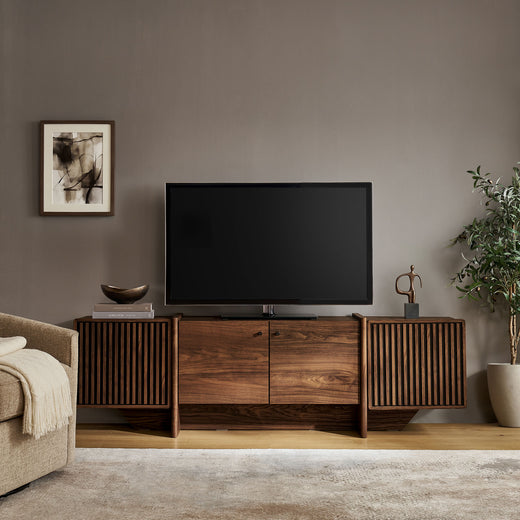 Yarrow 77 Inch Fluted Four Door TV Stand