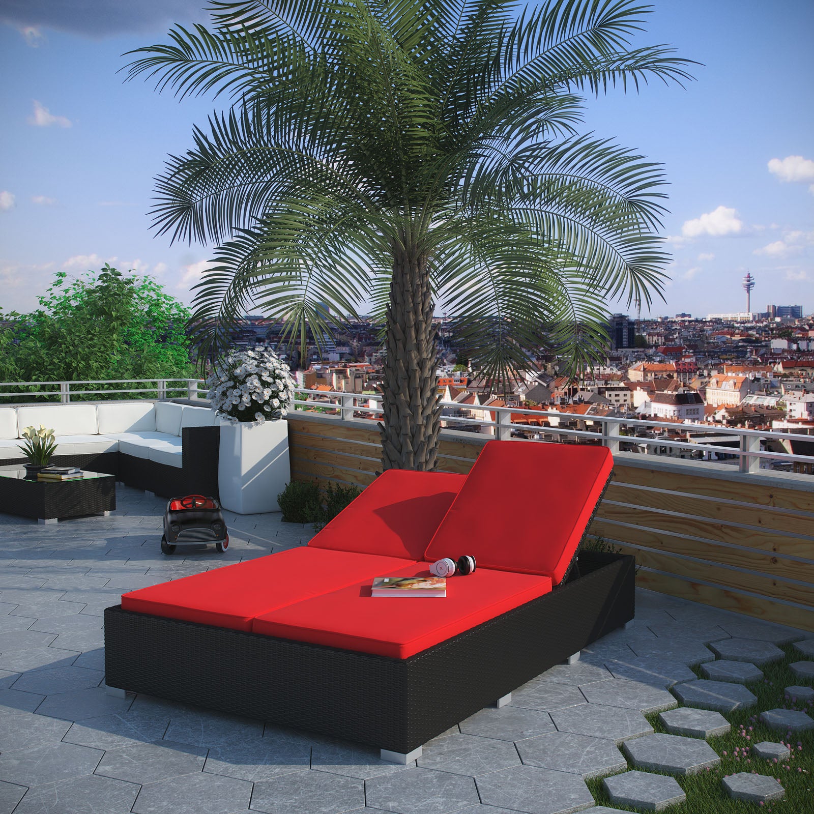 Evince Double Outdoor Patio Chaise-Outdoor Chaise-Modway-Wall2Wall Furnishings