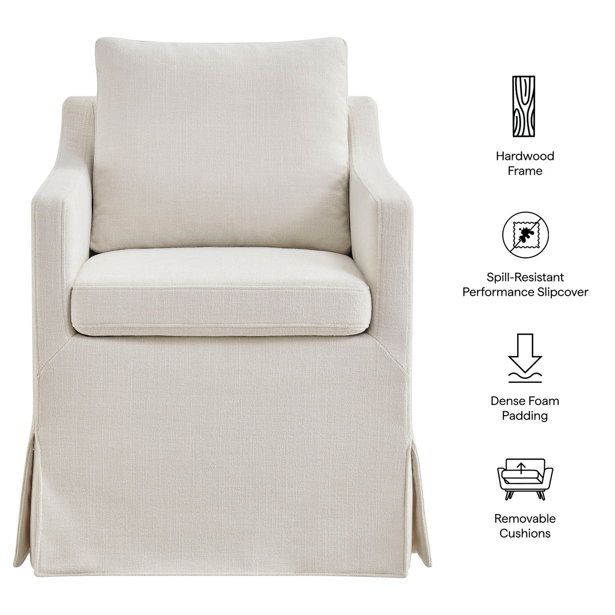 Serene Slipcovered Performance Fabric Dining Armchair