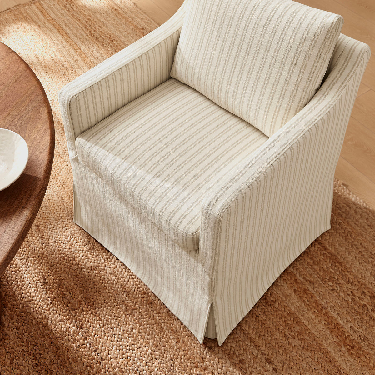 Serene Slipcovered Striped Fabric Dining Armchair