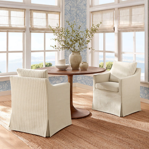 Serene Slipcovered Striped Fabric Dining Armchair