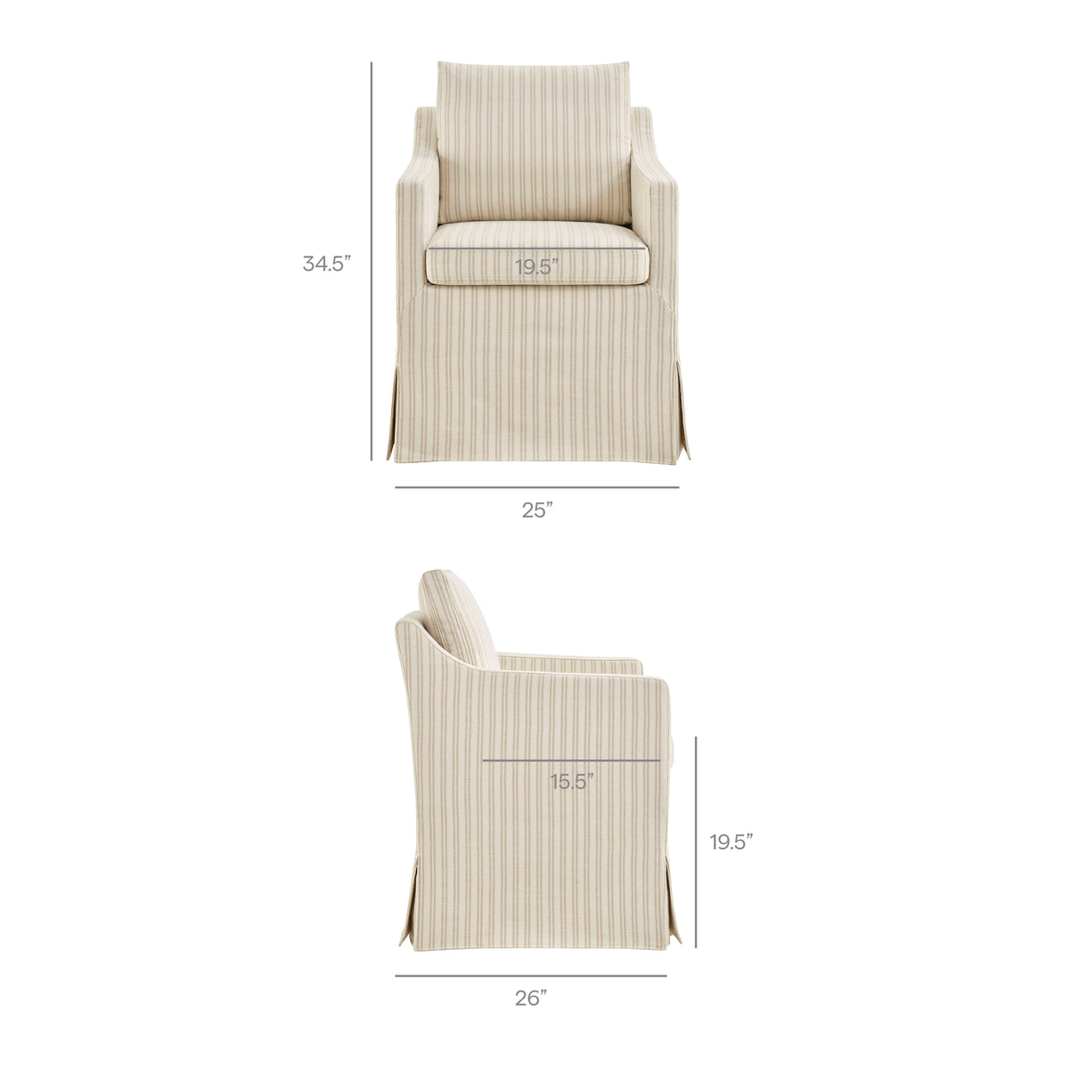 Serene Slipcovered Striped Fabric Dining Armchair