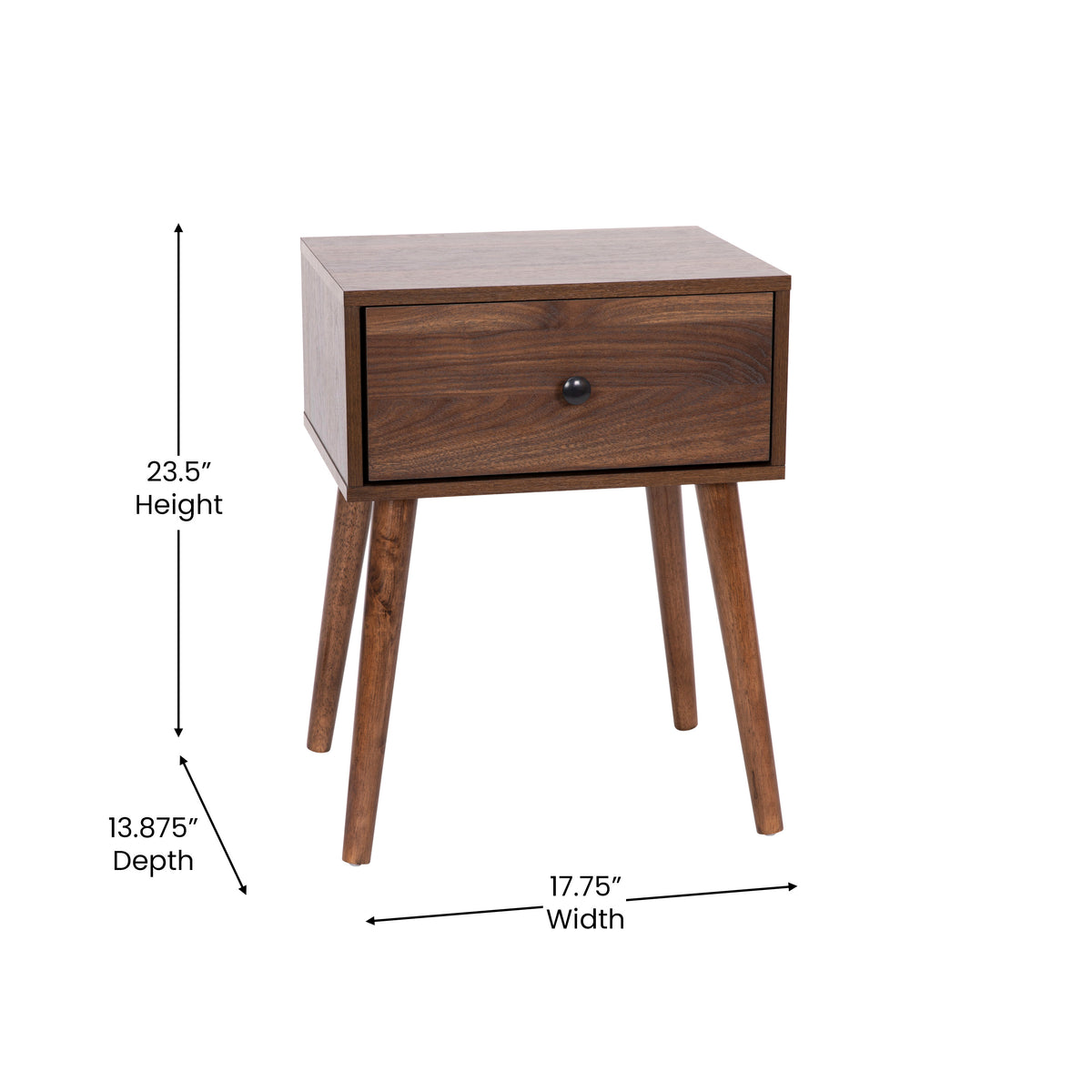 Hatfield Mid-Century Modern One Drawer Wood Nightstand, Side Accent or End Table with Soft Close Storage Drawer