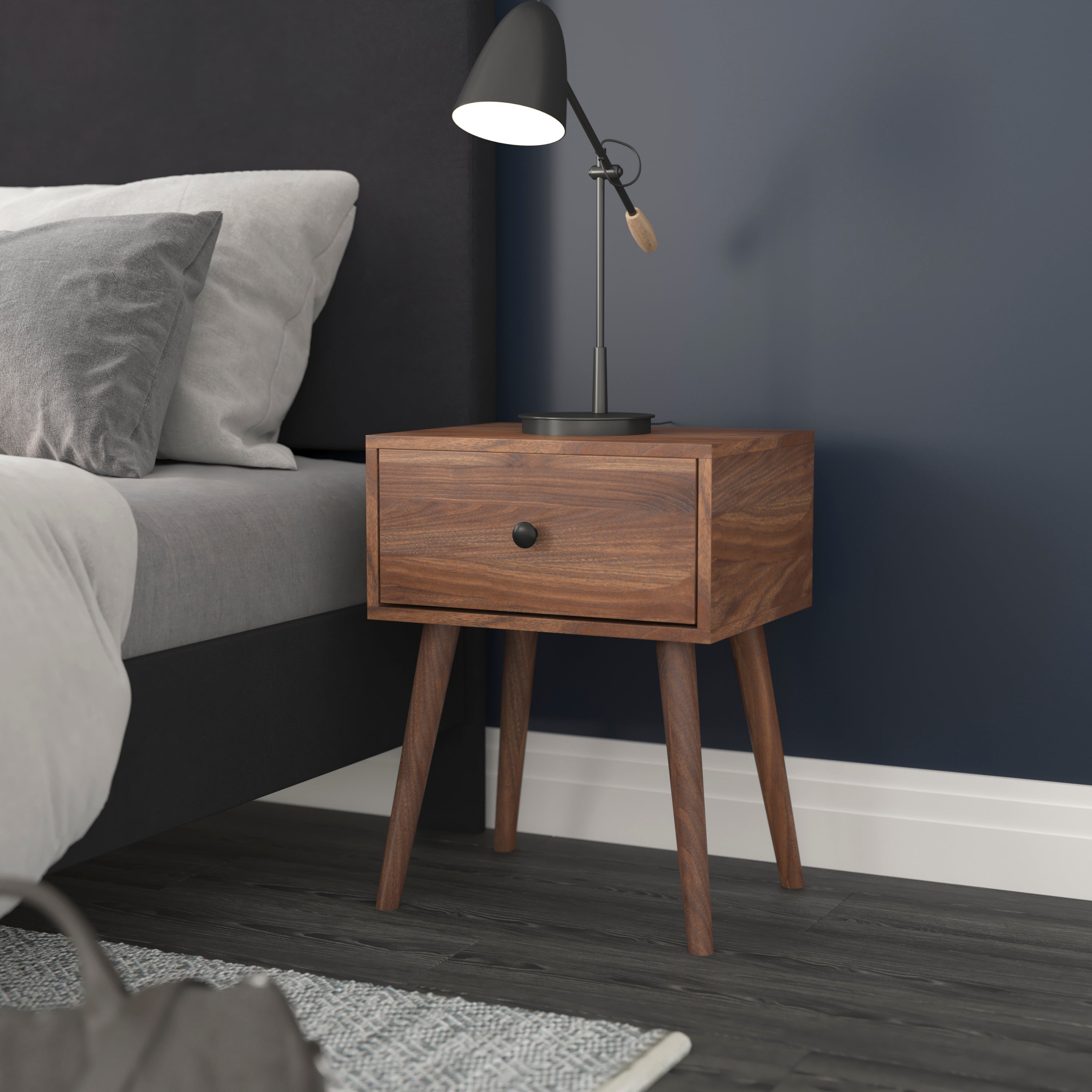 Hatfield Mid-Century Modern One Drawer Wood Nightstand, Side Accent or End Table with Soft Close Storage Drawer-Nightstand-Flash Furniture-Wall2Wall Furnishings
