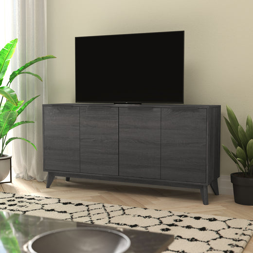 Hatfield Mid-Century Modern 4 Door Storage Buffet Sideboard, 4 Soft Close Doors, Adjustable Shelves, TV Stand for up to 64" TV's