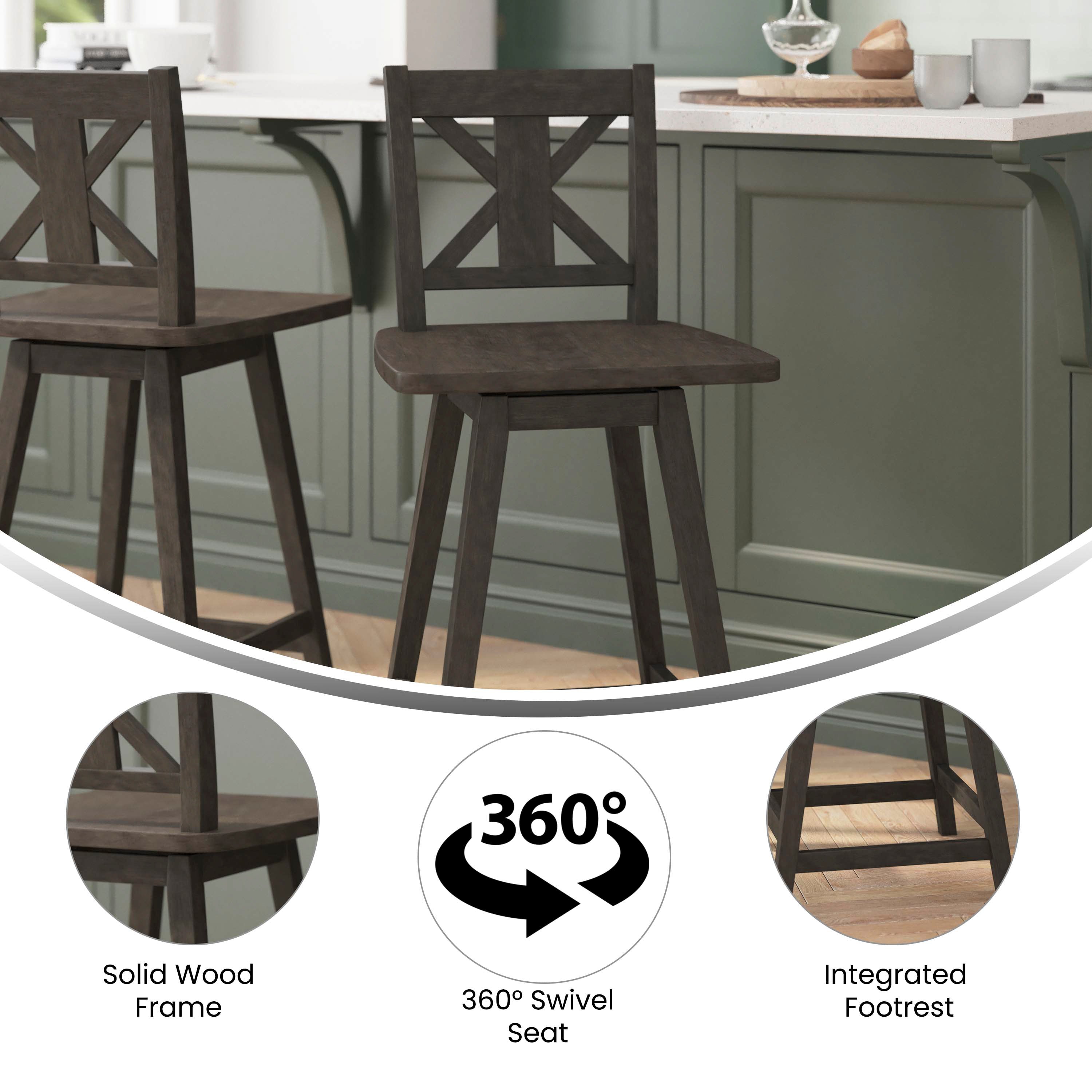 Gwendolyn Solid Wood Modern Farmhouse Swivel Counter Height Barstool